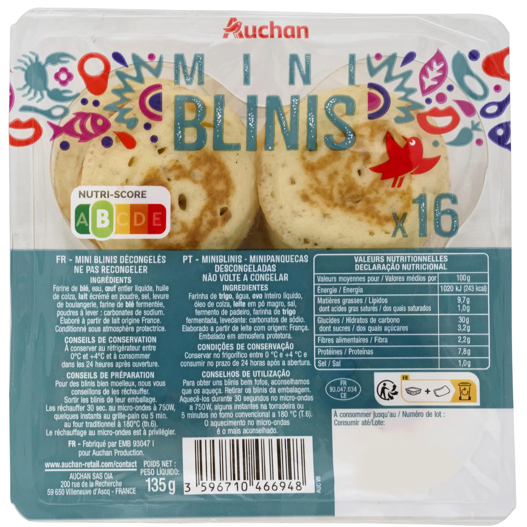AUCHAN Blinis mini fins et moelleux