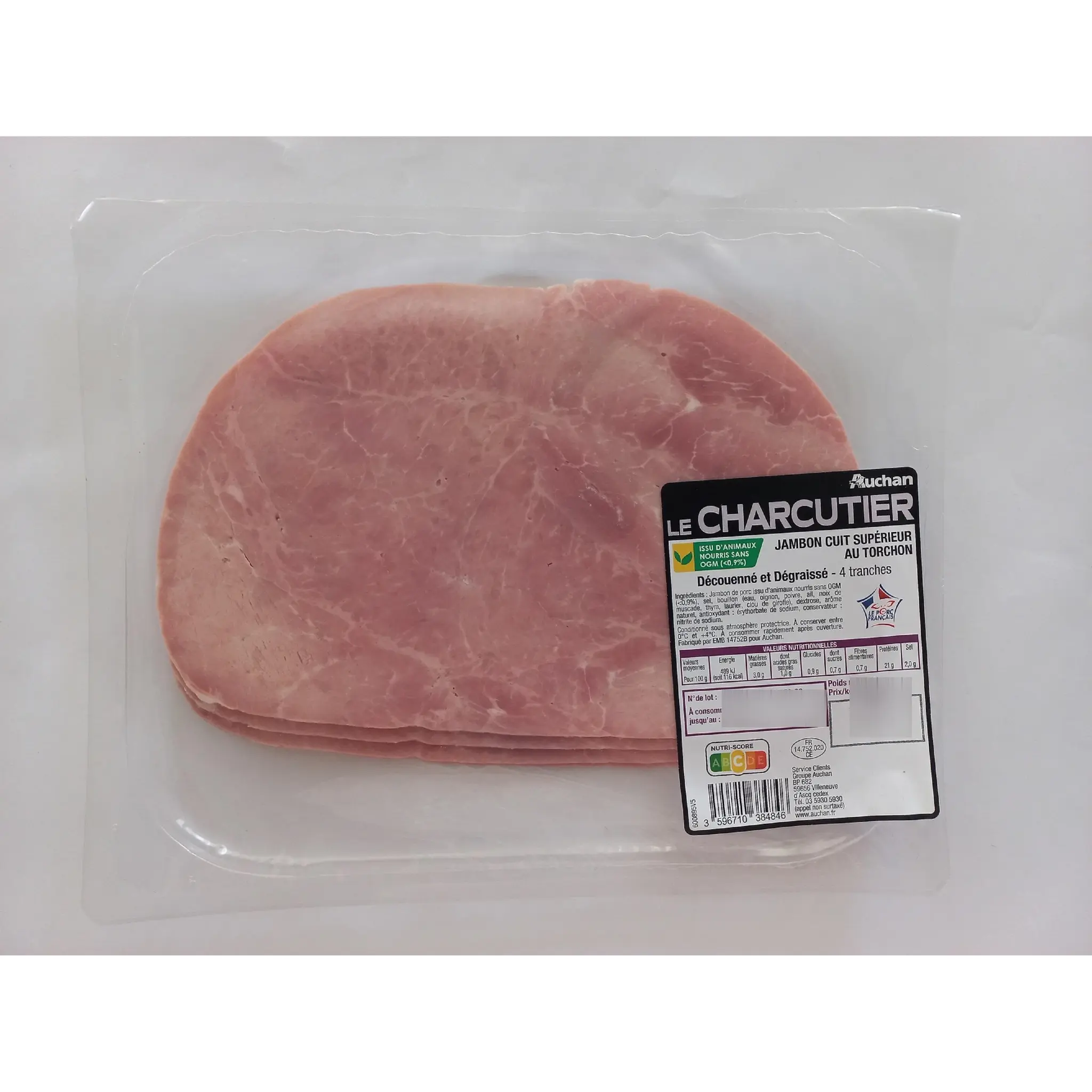 AUCHAN LE CHARCUTIER Jambon supérieur cuit au torchon