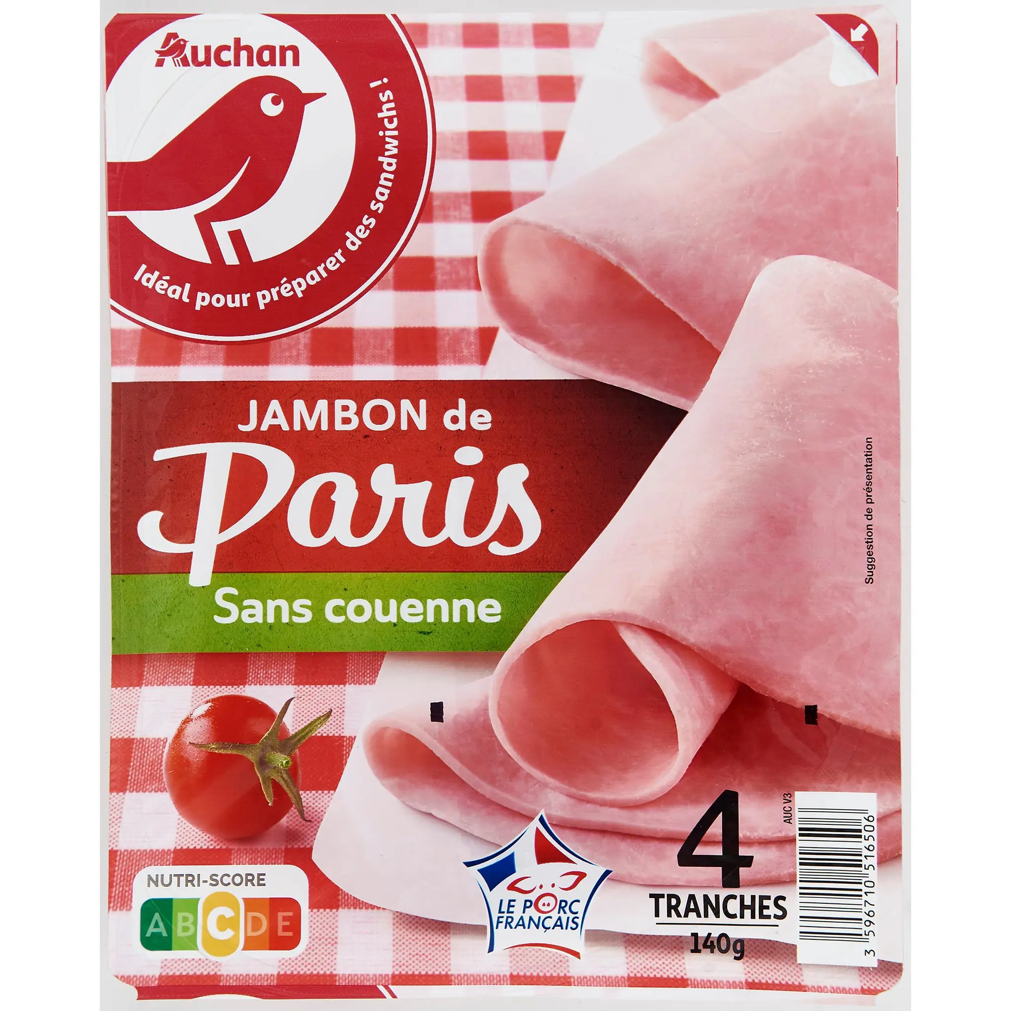 AUCHAN Jambon de Paris sans couenne