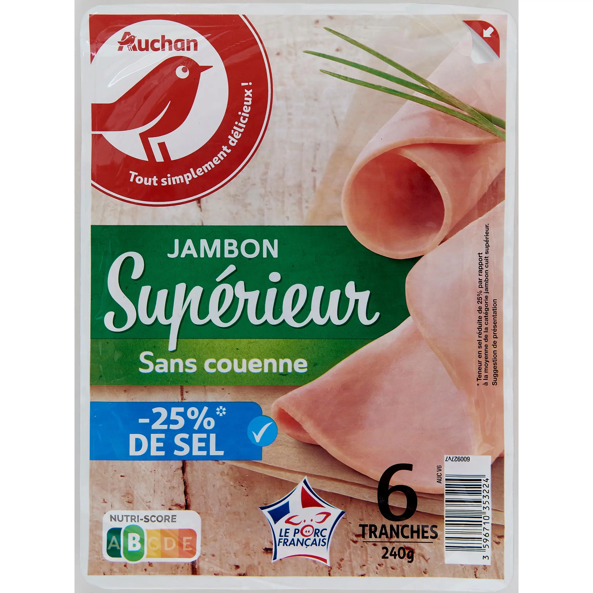 AUCHAN Jambon supérieur réduit en sel