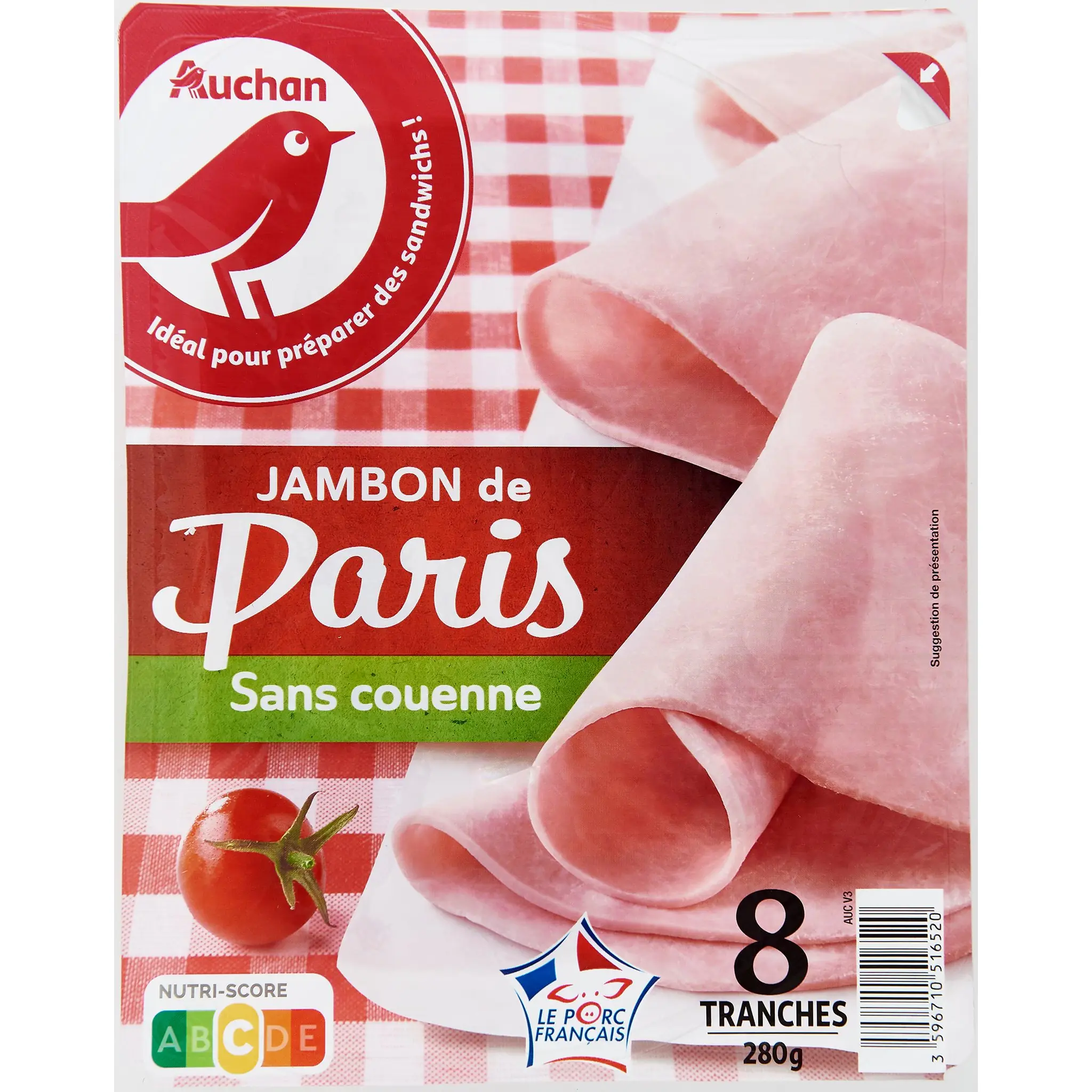 AUCHAN Jambon de Paris sans couenne