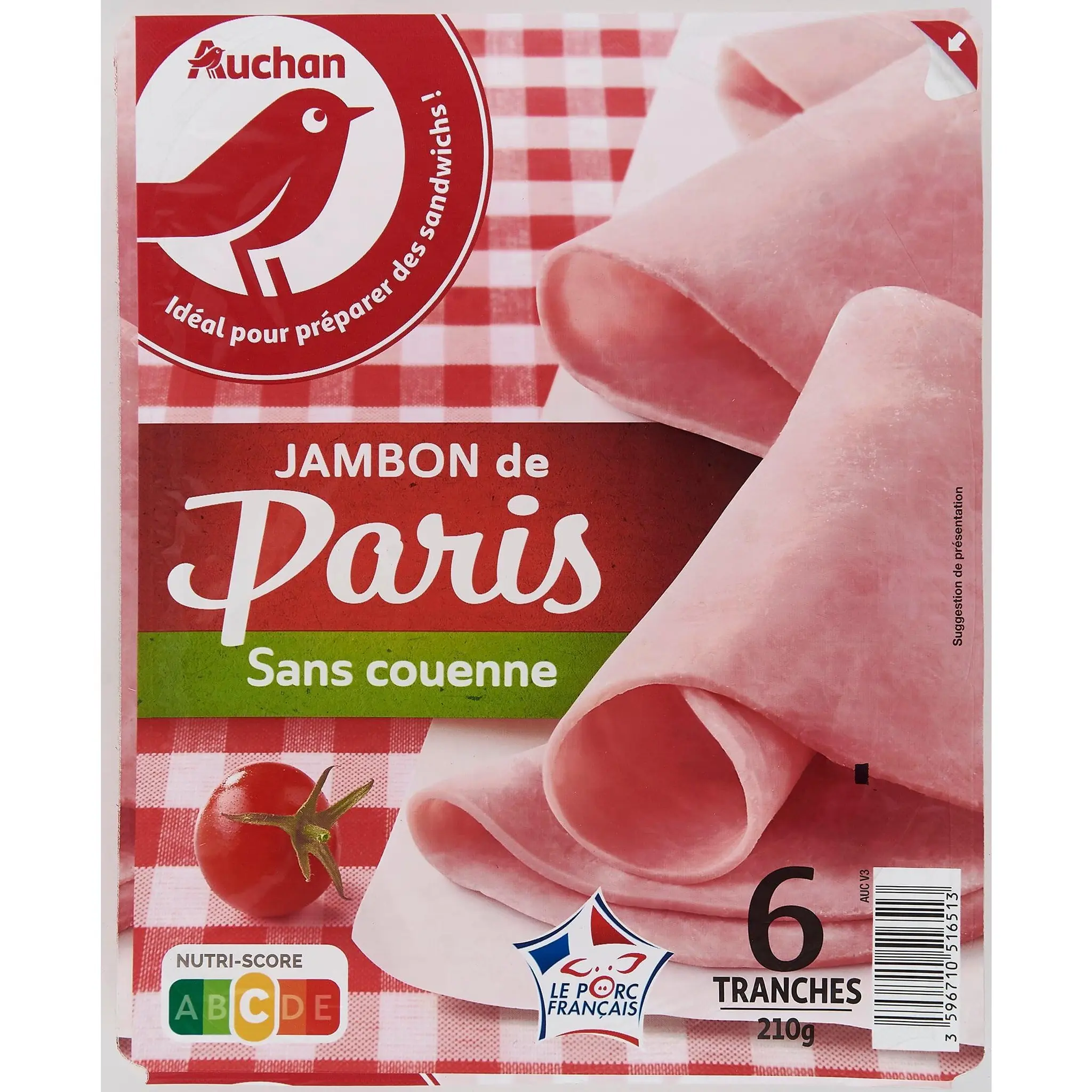 AUCHAN Jambon de Paris sans couenne
