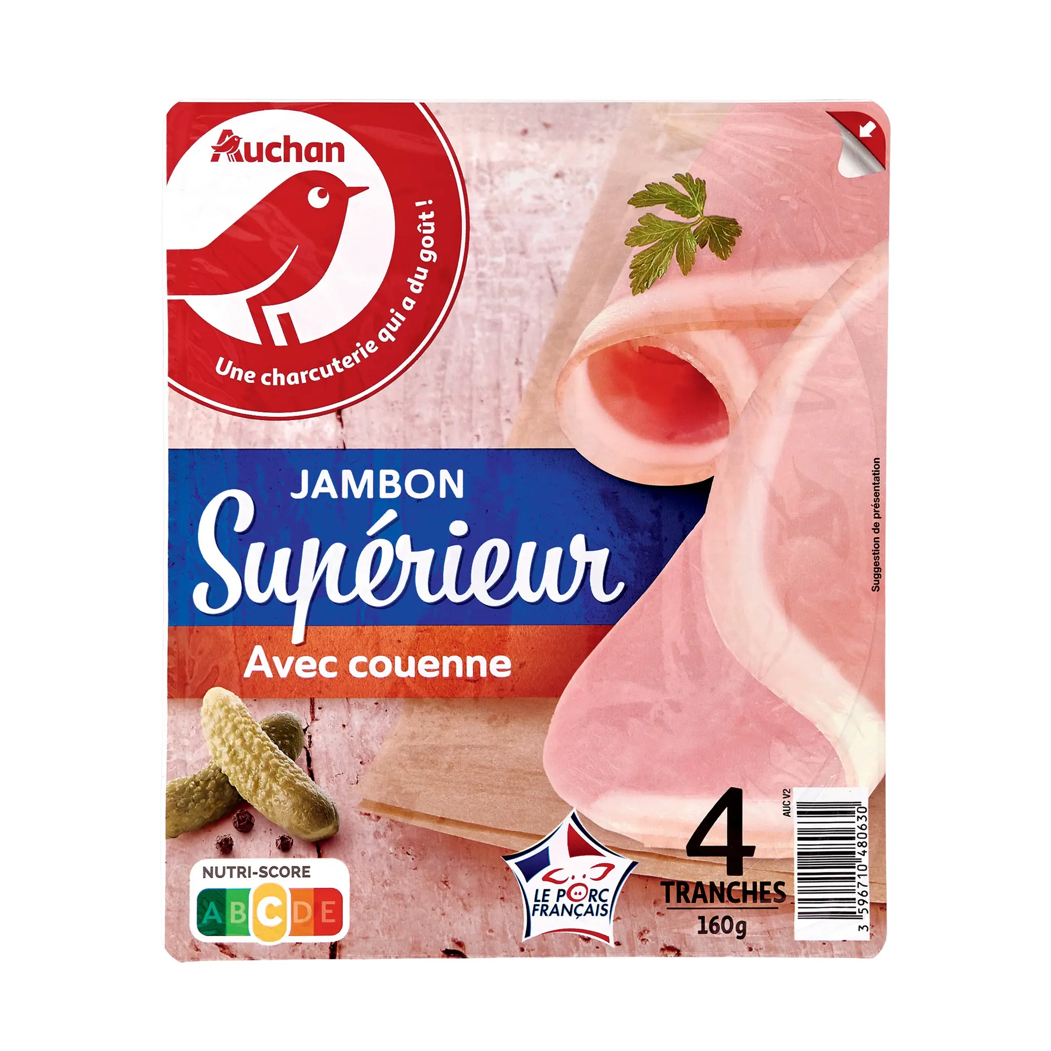 AUCHAN Jambon supérieur avec couenne