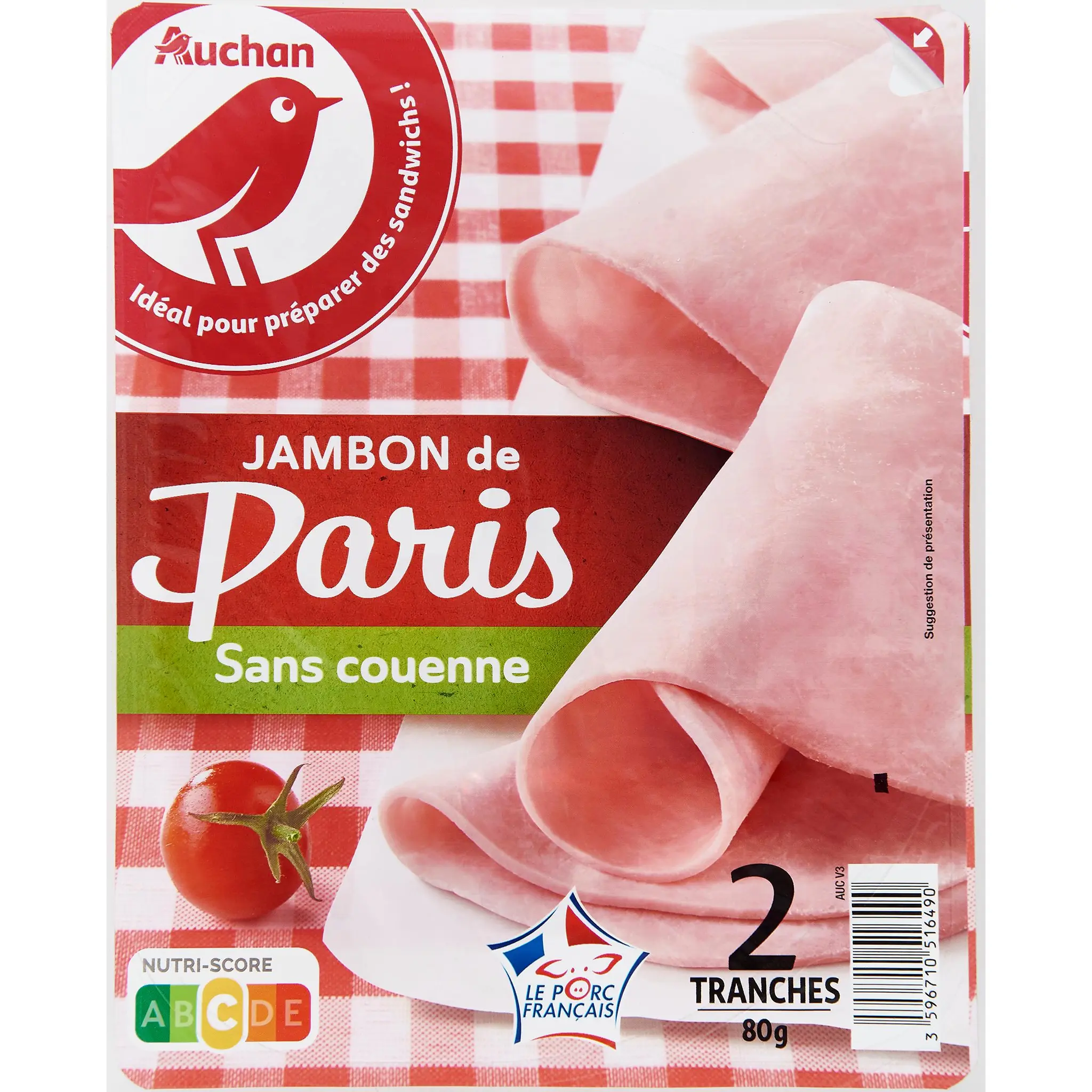 AUCHAN Jambon de Paris sans couenne
