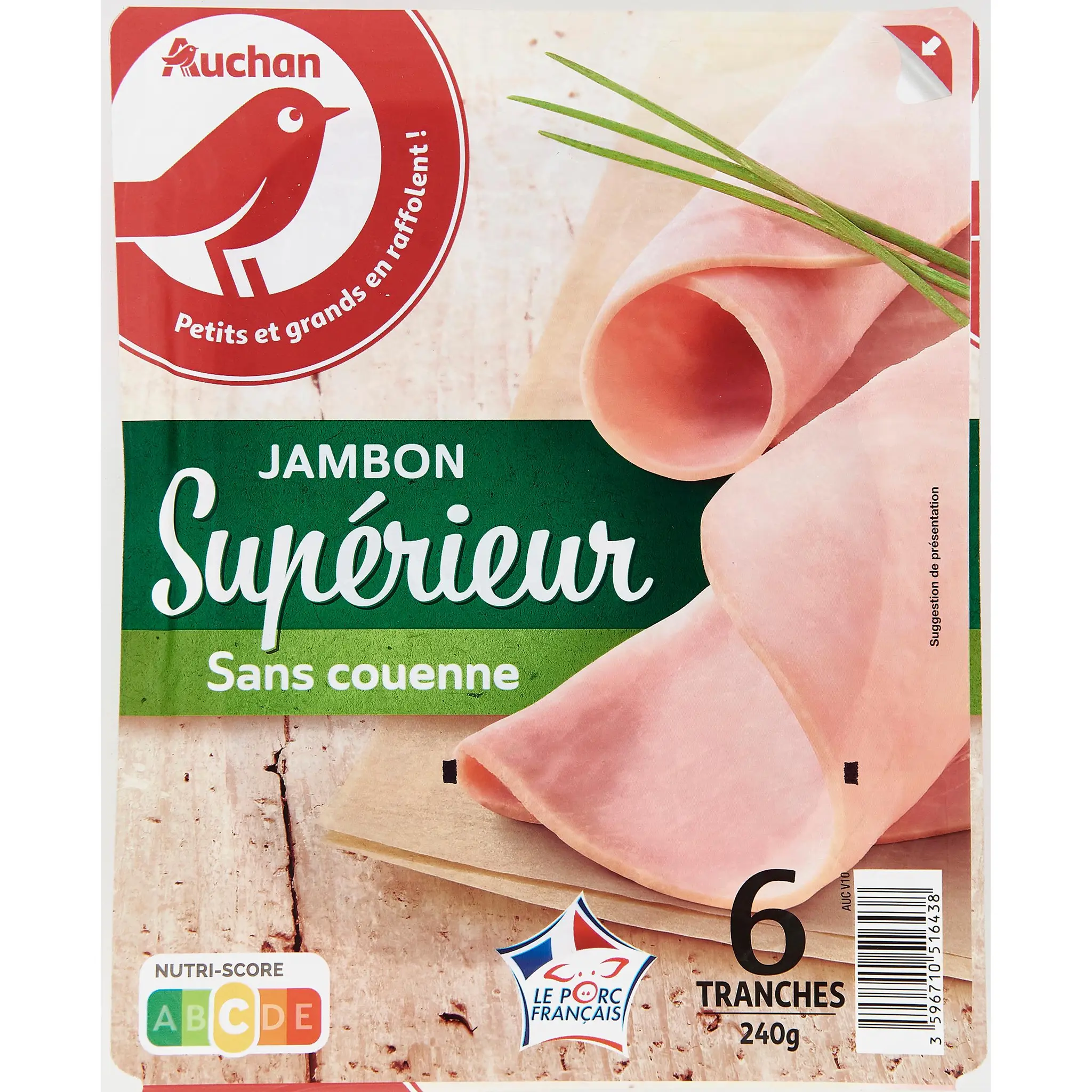 AUCHAN Jambon supérieur sans couenne