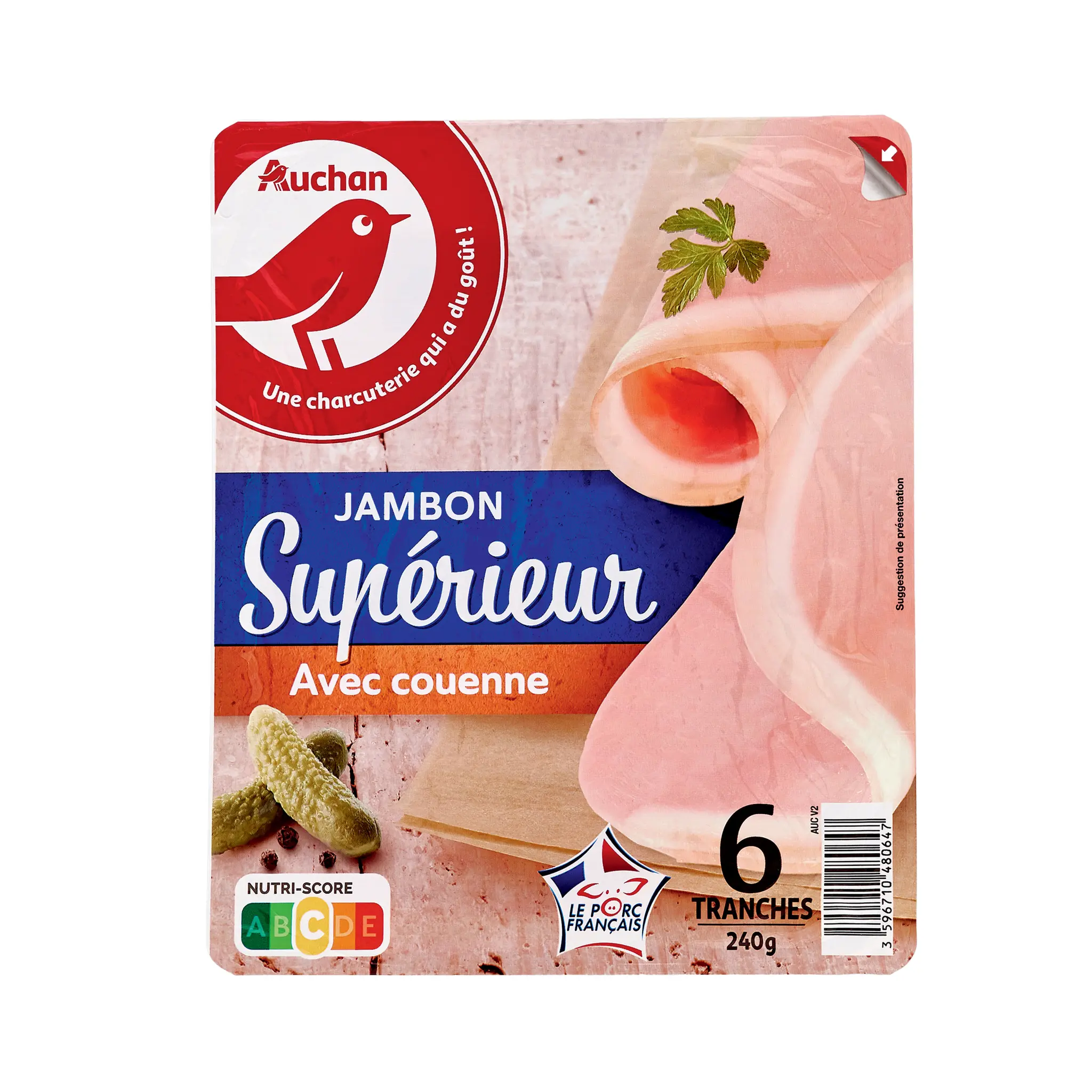AUCHAN Jambon supérieur avec couenne
