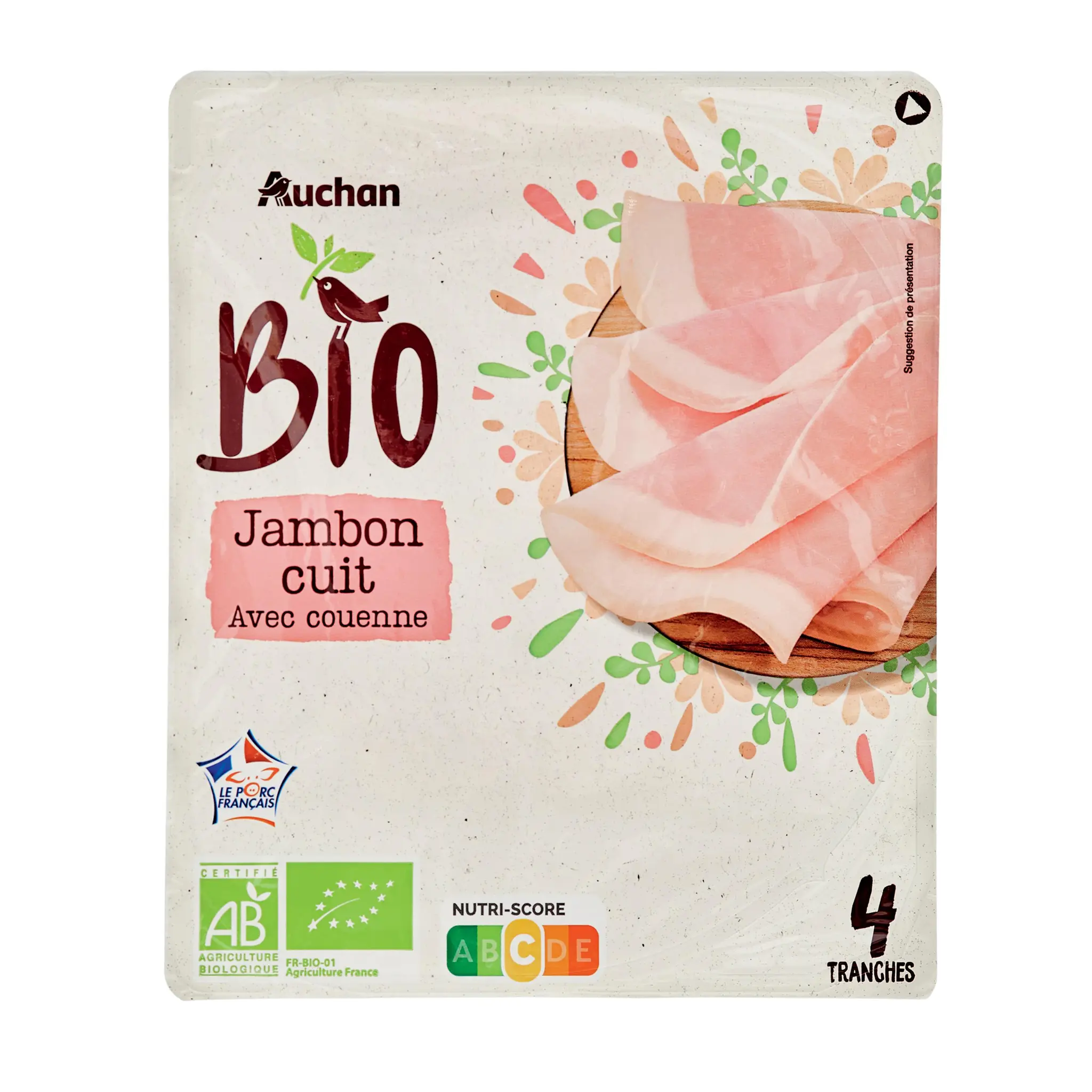 AUCHAN BIO CULTIVONS LE BON Jambon supérieur avec couenne
