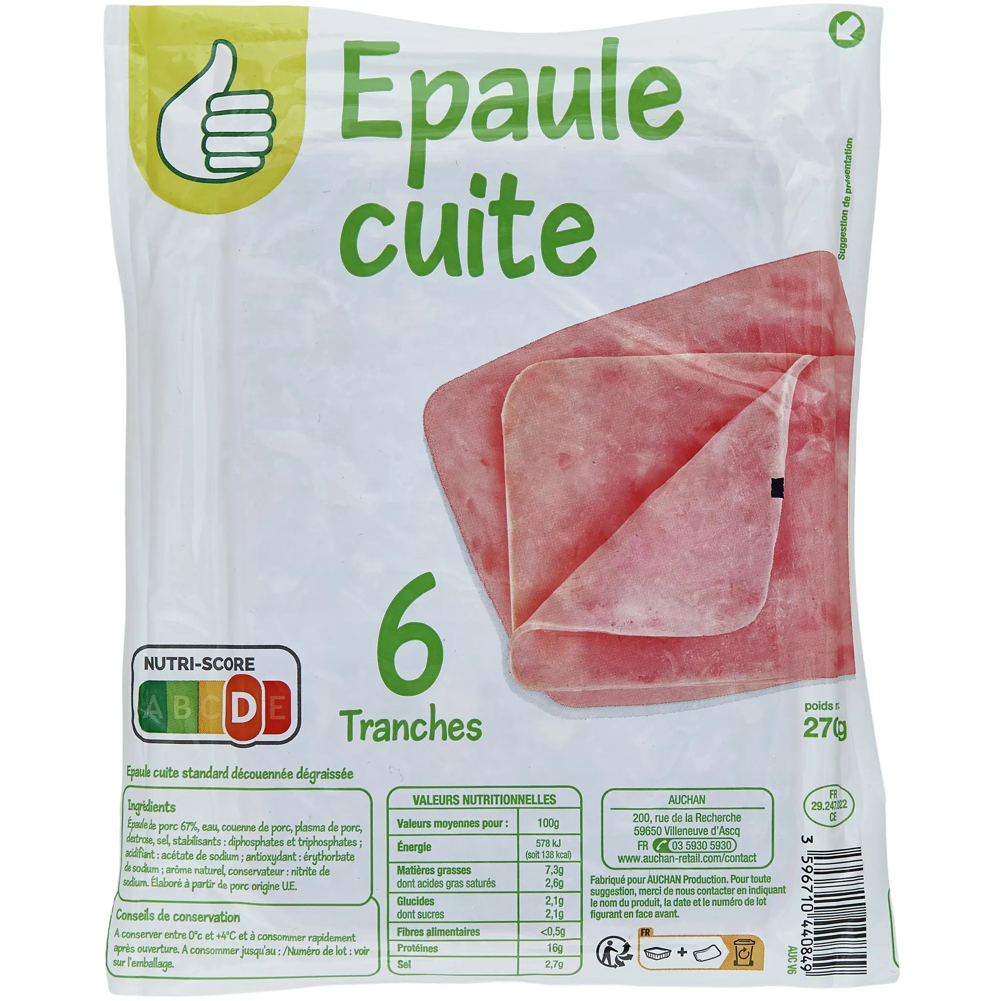POUCE Epaule cuite standard découennée dégraissée