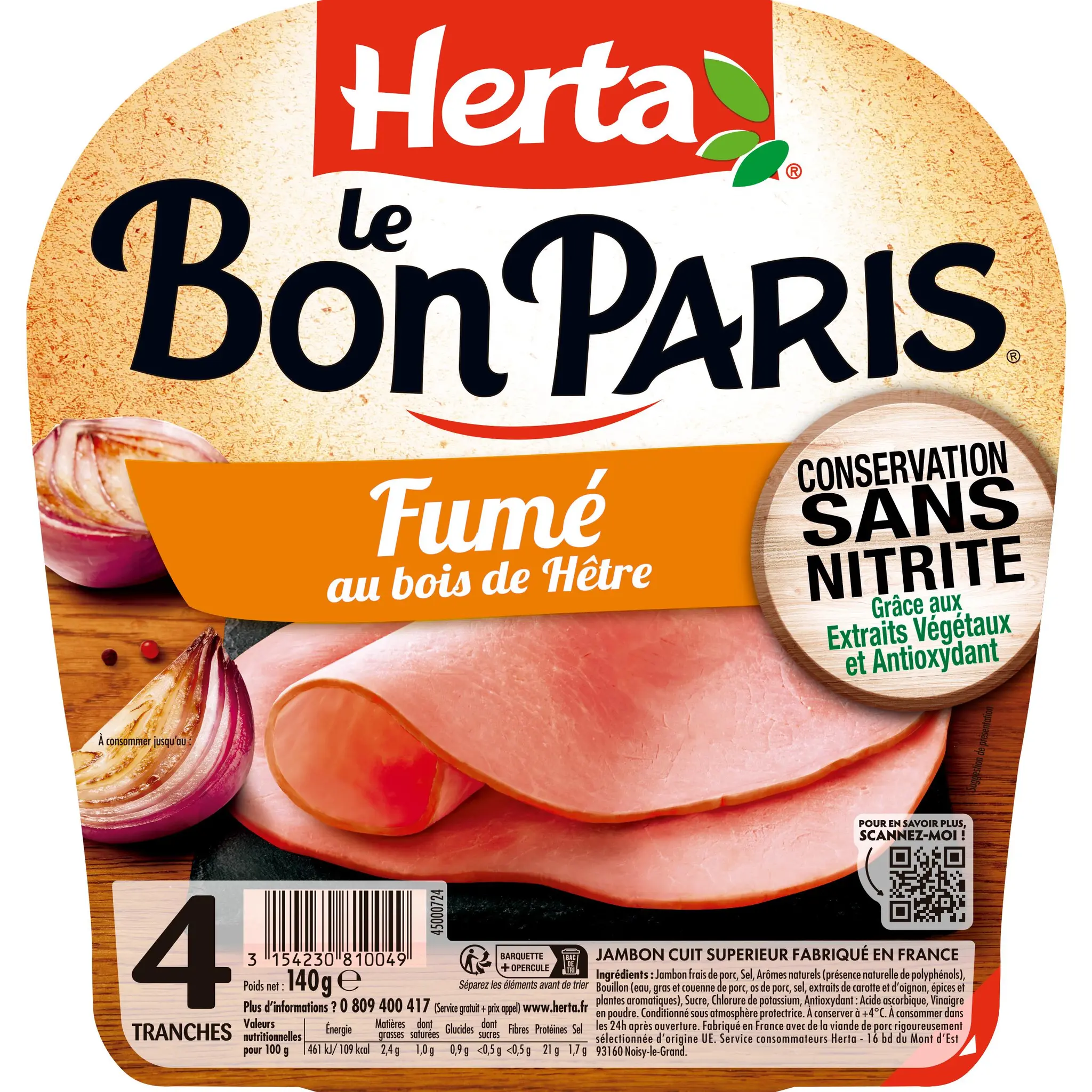 HERTA Le Bon Paris Jambon cuit fumé sans nitrite