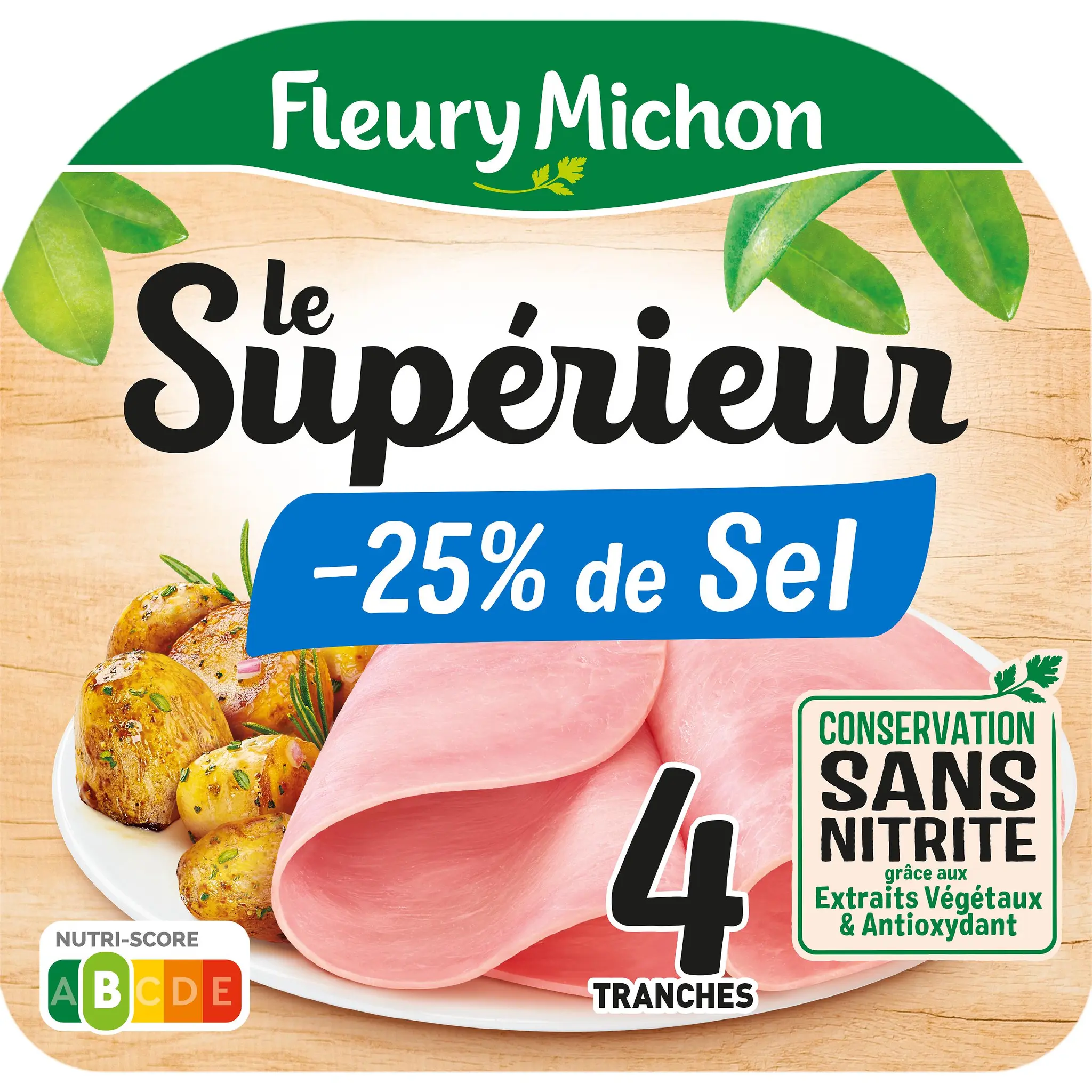 FLEURY MICHON Jambon le supérieur réduit en sel sans nitrite sans couenne