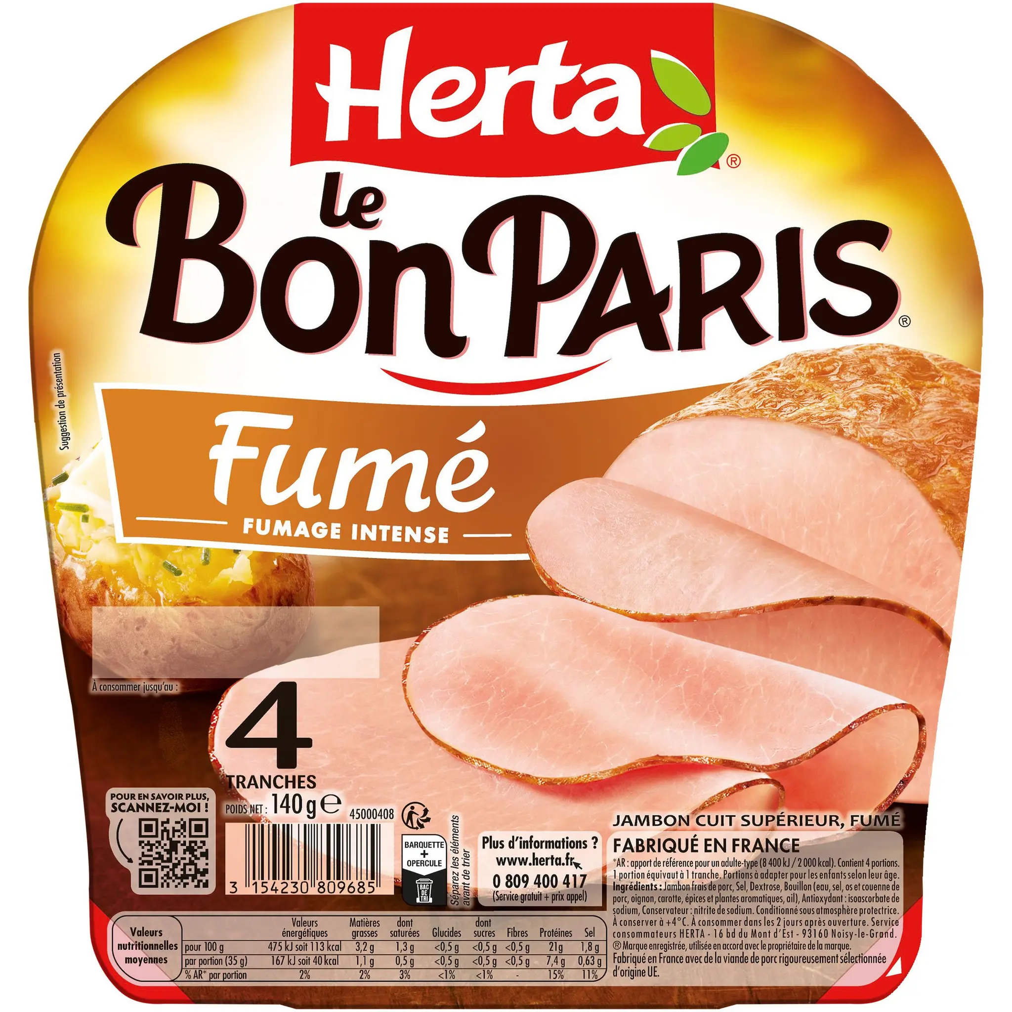 HERTA Le Bon Paris Jambon cuit fumé