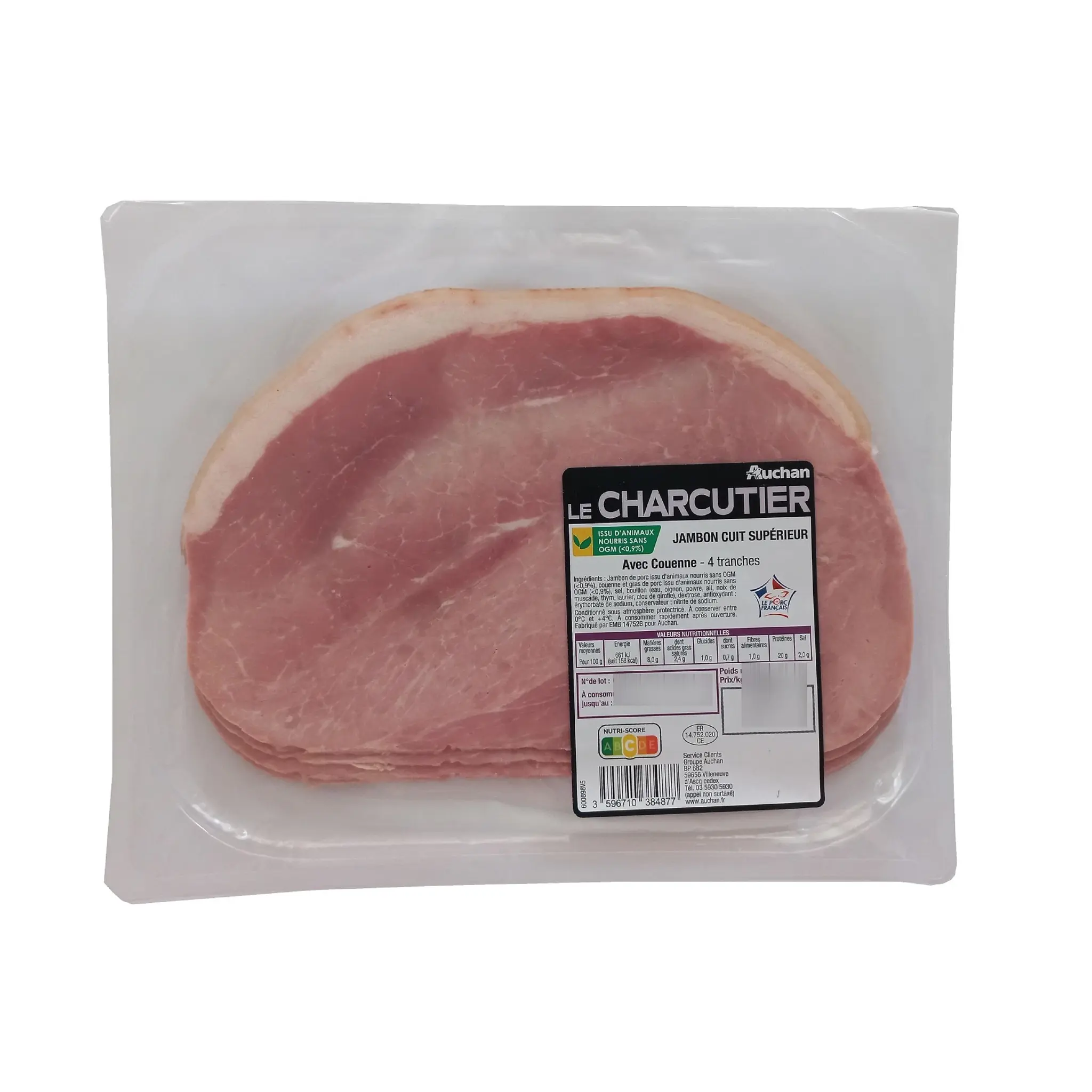 AUCHAN LE CHARCUTIER Jambon supérieur avec couenne