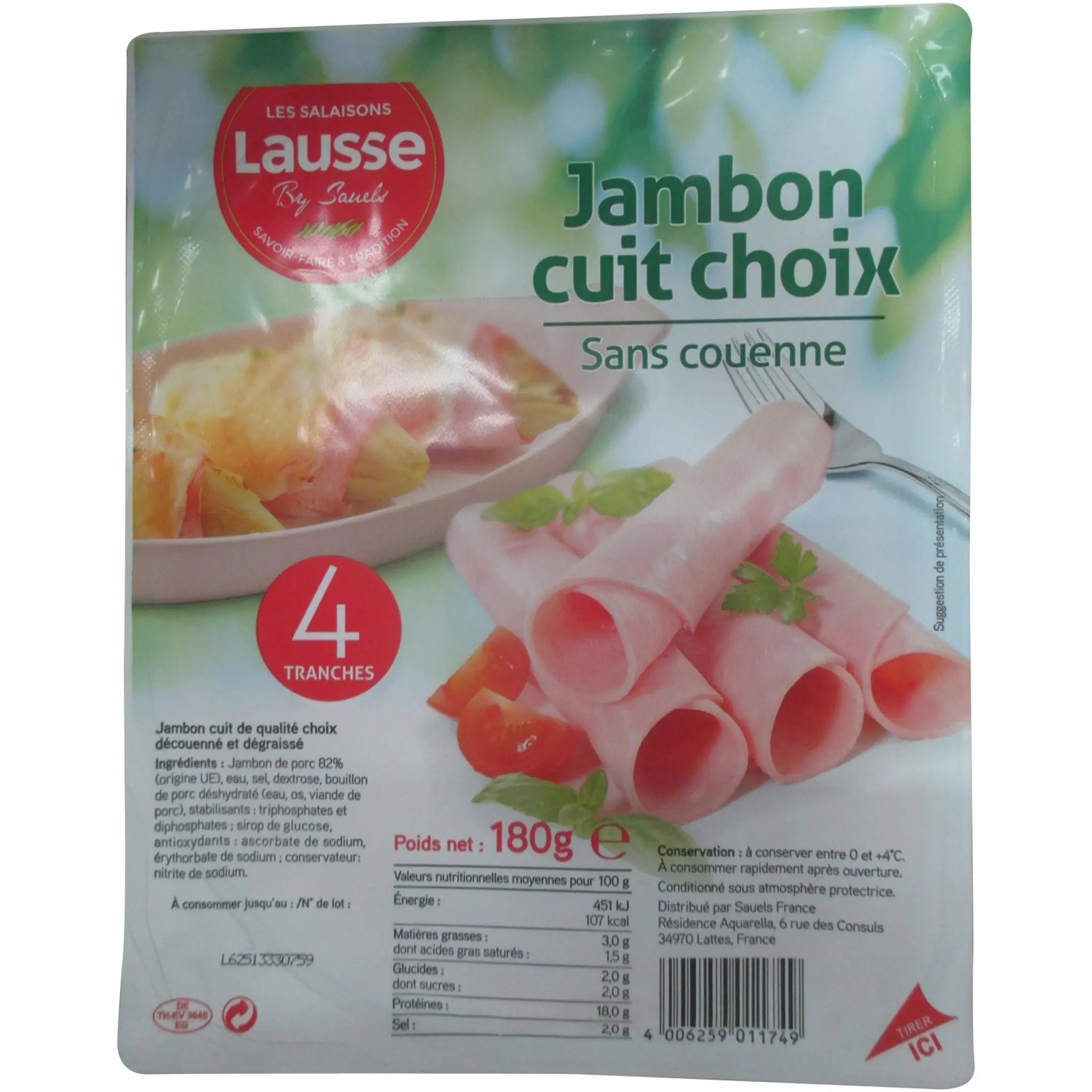 LES SALAISONS LAUSSE Jambon cuit dégraissé sans couenne