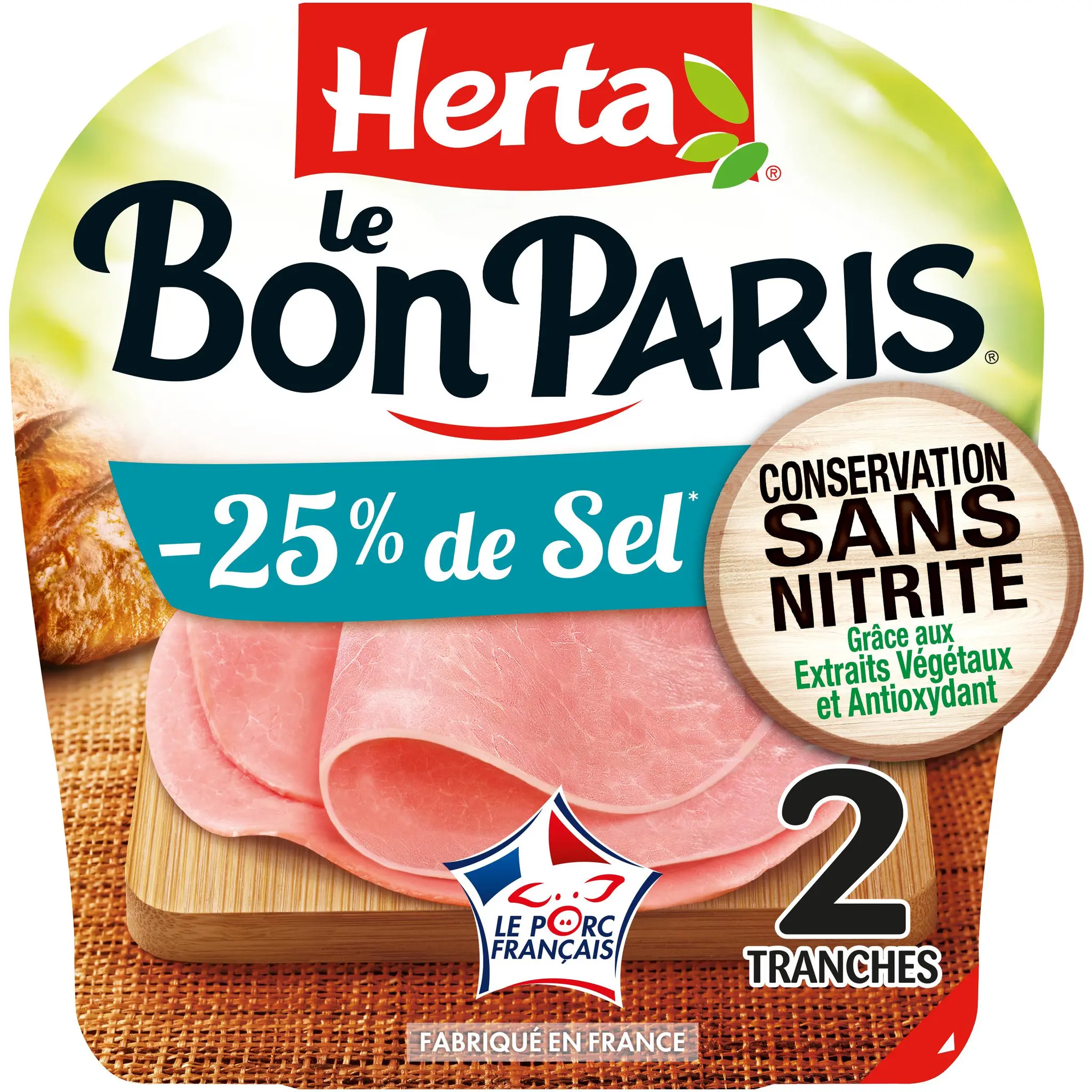 HERTA Le Bon Paris Jambon cuit à l'étouffée réduit en sel sans nitrite