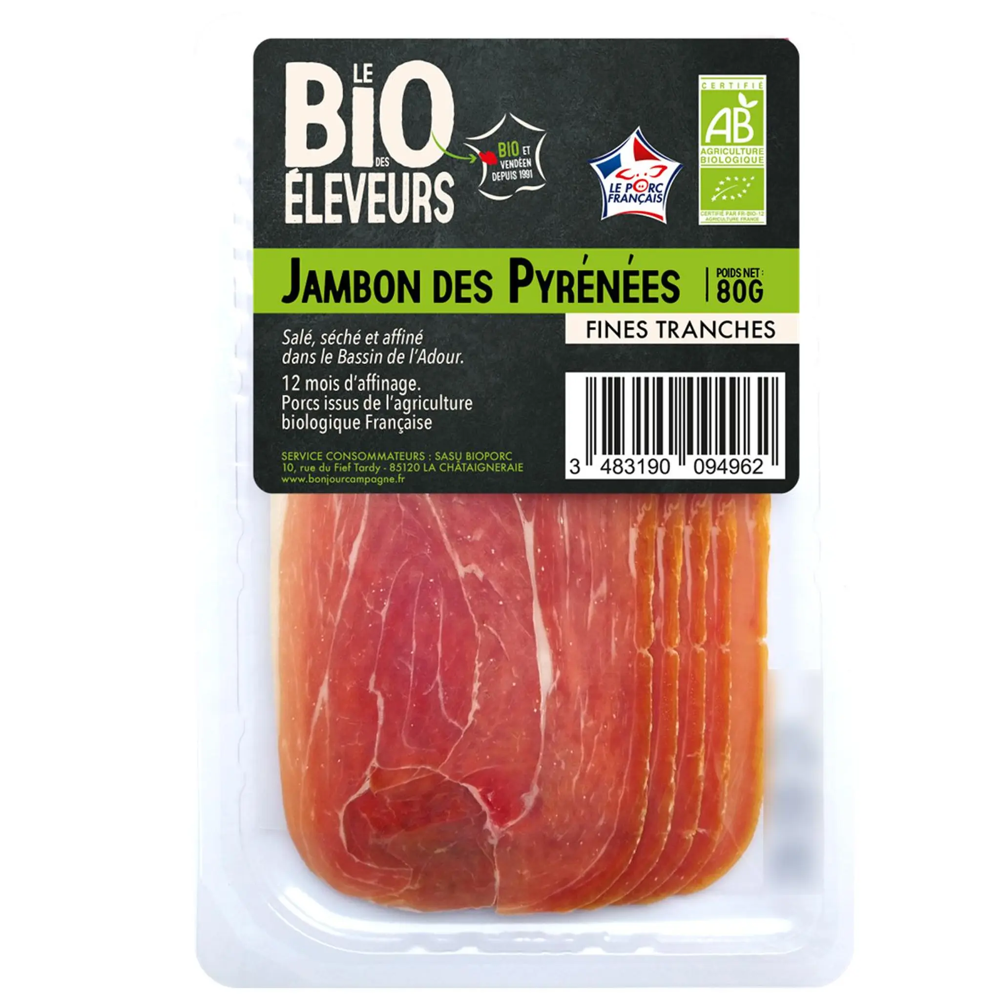 LE BIO DES ELEVEURS Jambon des Pyrénées fines tranches