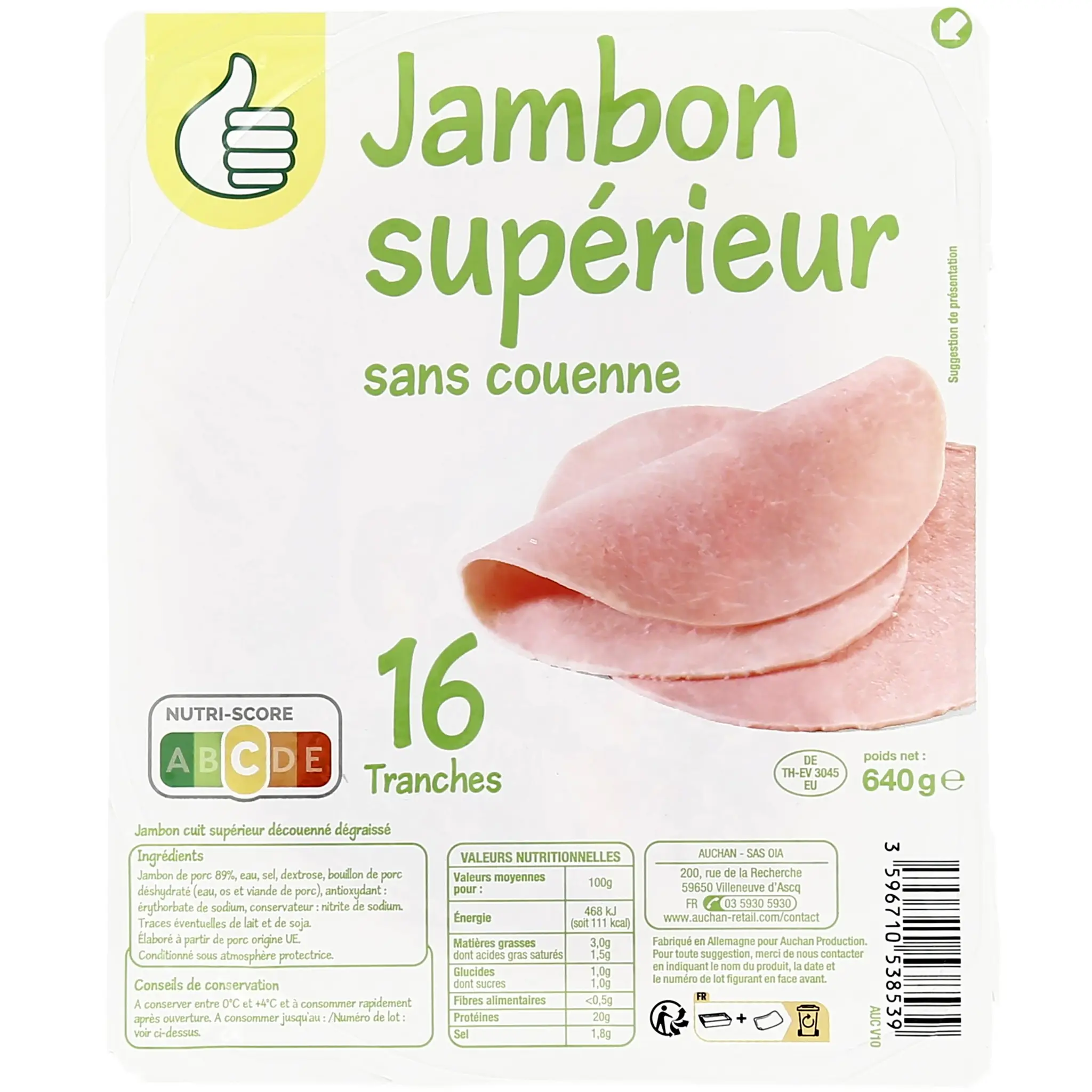 POUCE Jambon supérieur dégraissé sans couenne