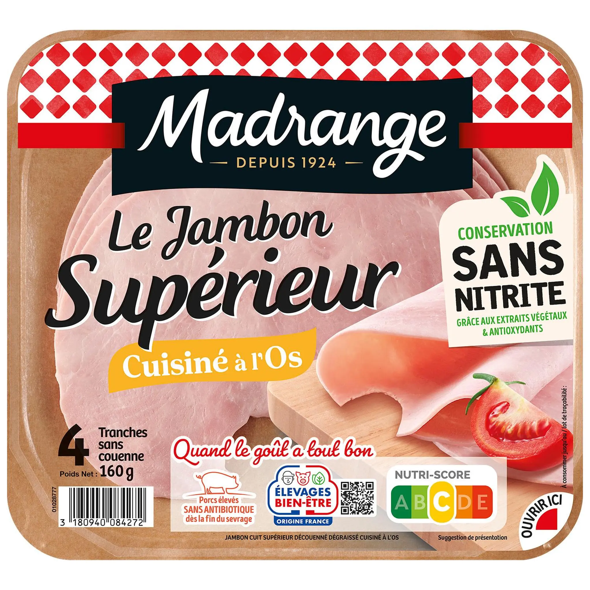 MADRANGE Le jambon supérieur cuisiné à l'os sans couenne sans nitrite