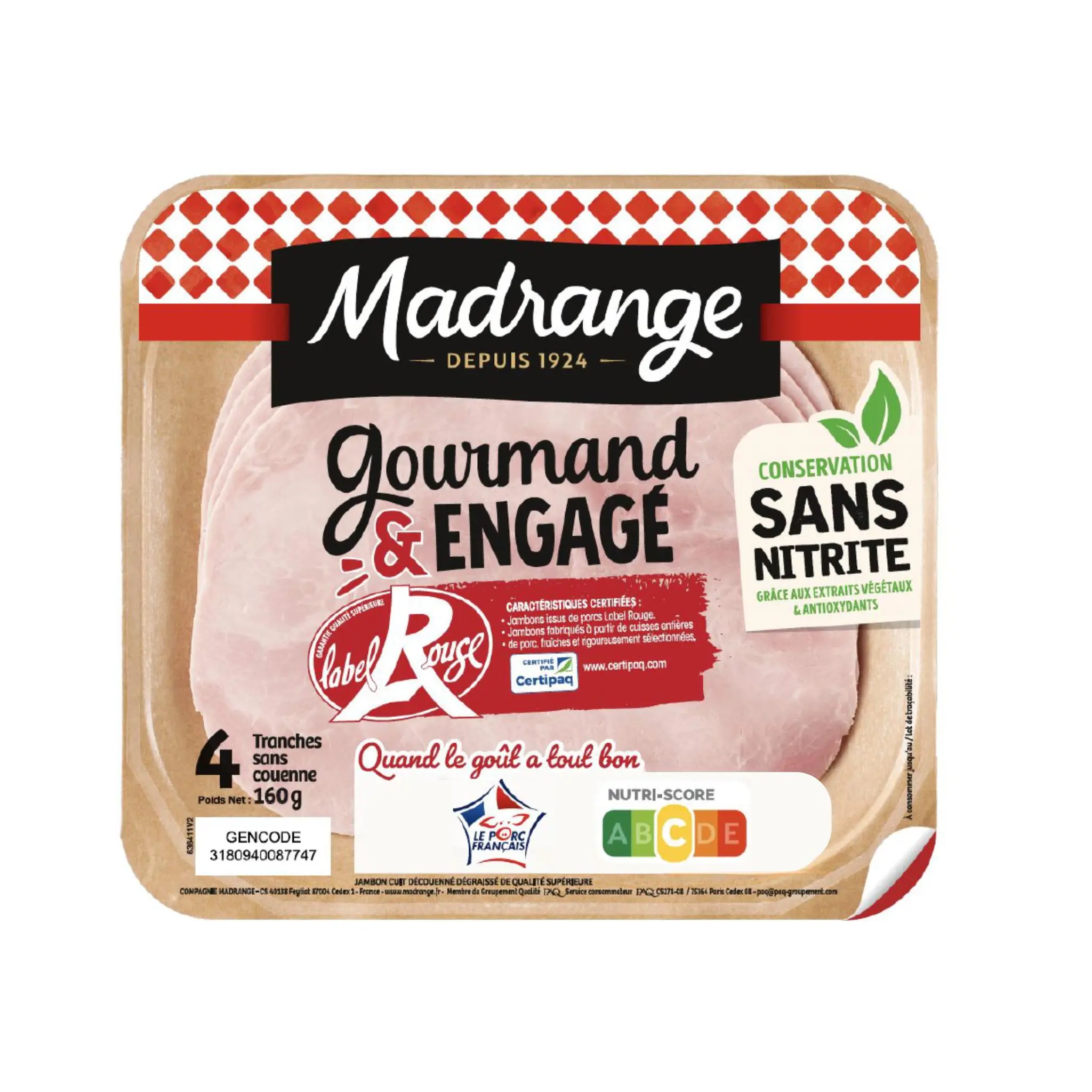 MADRANGE Jambon supérieur sans couenne Label Rouge