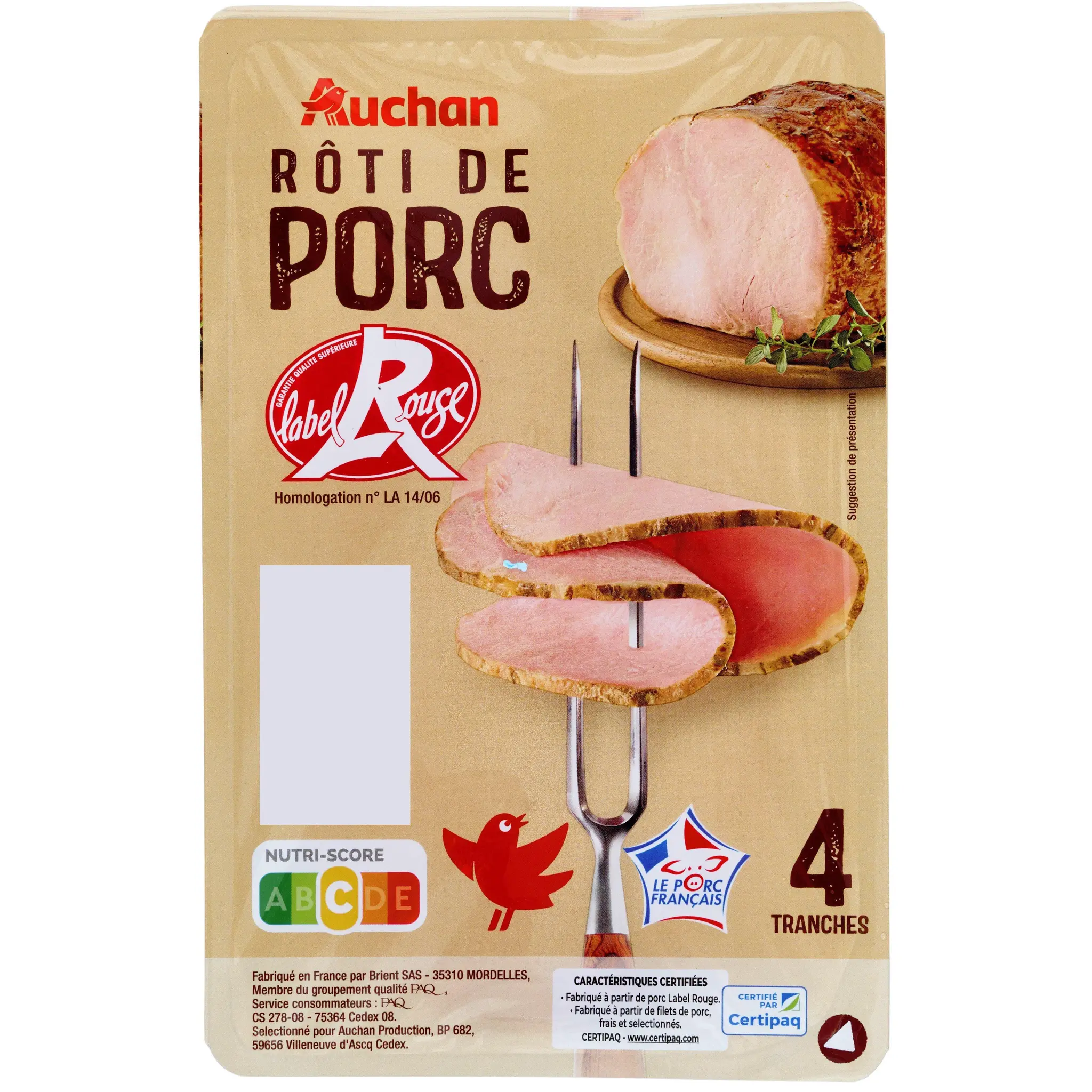 AUCHAN Rôti de porc label rouge