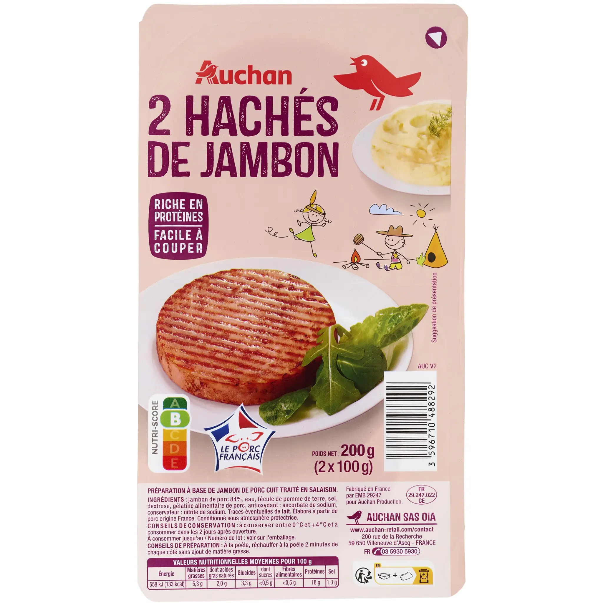 AUCHAN Hachés de jambon