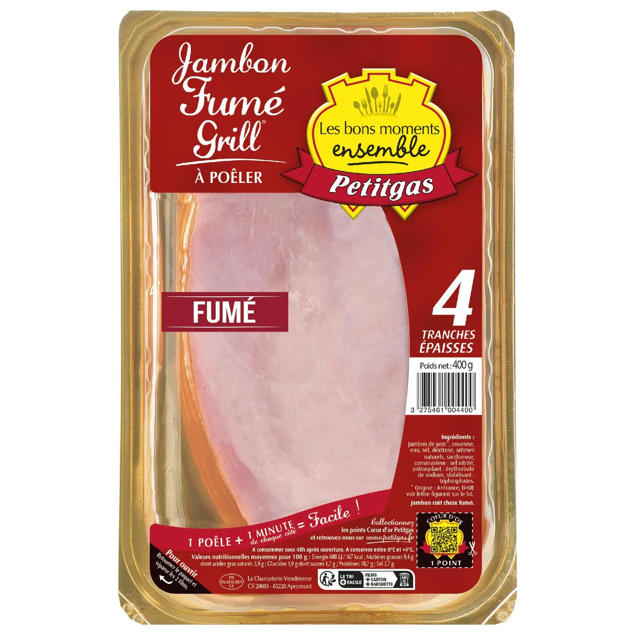 PETITGAS Jambon fumé grill à poêler tranches épaisses