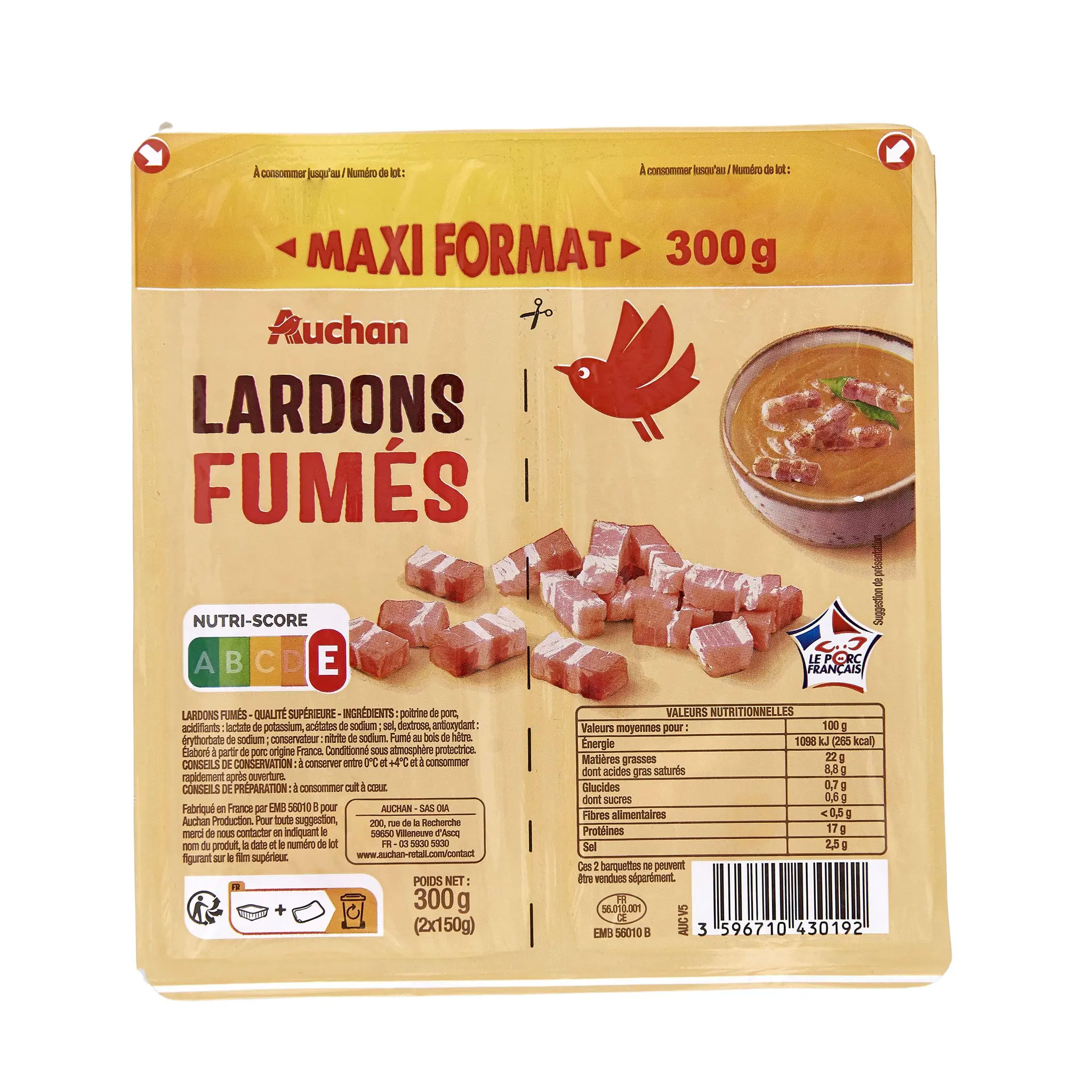 AUCHAN Lardons fumés