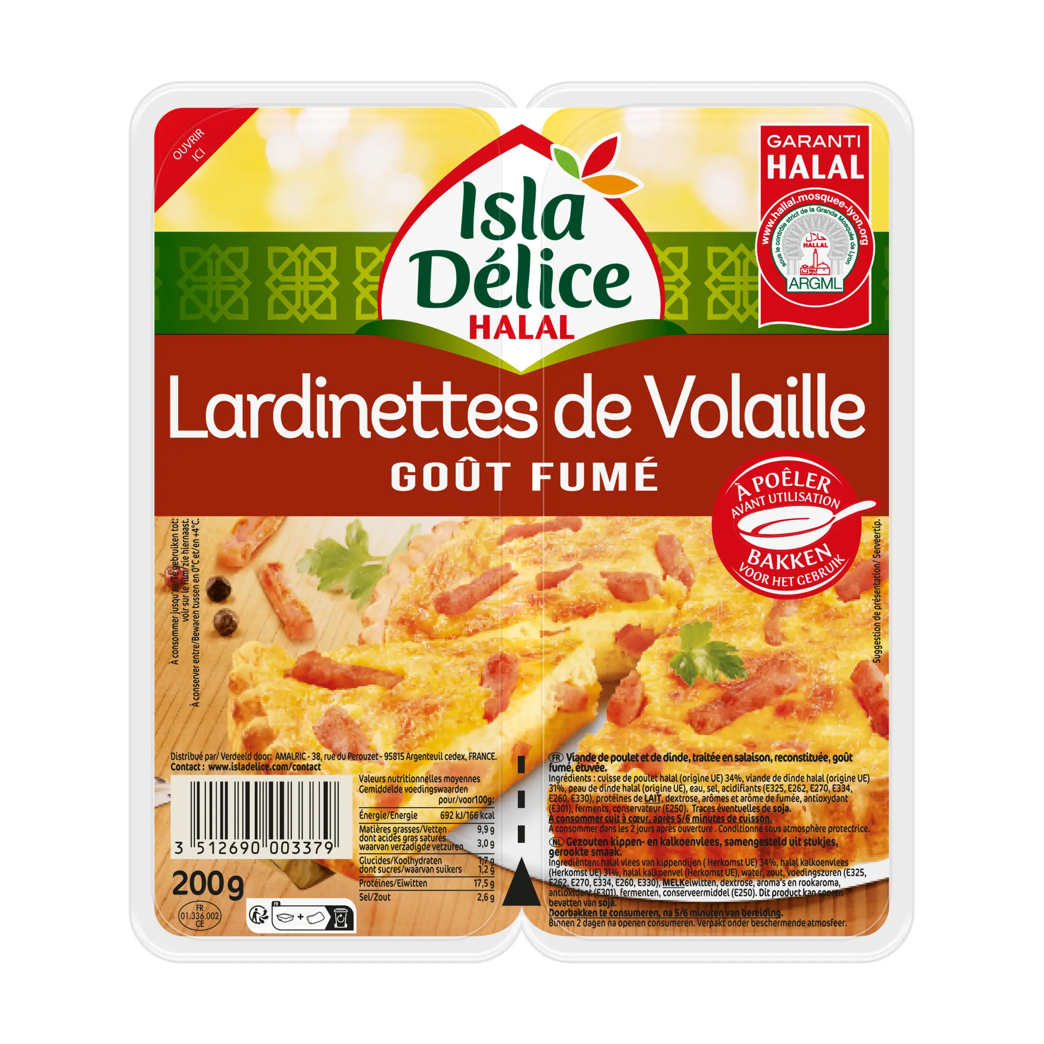 ISLA DELICE Lardinettes de volaille goût fumé halal