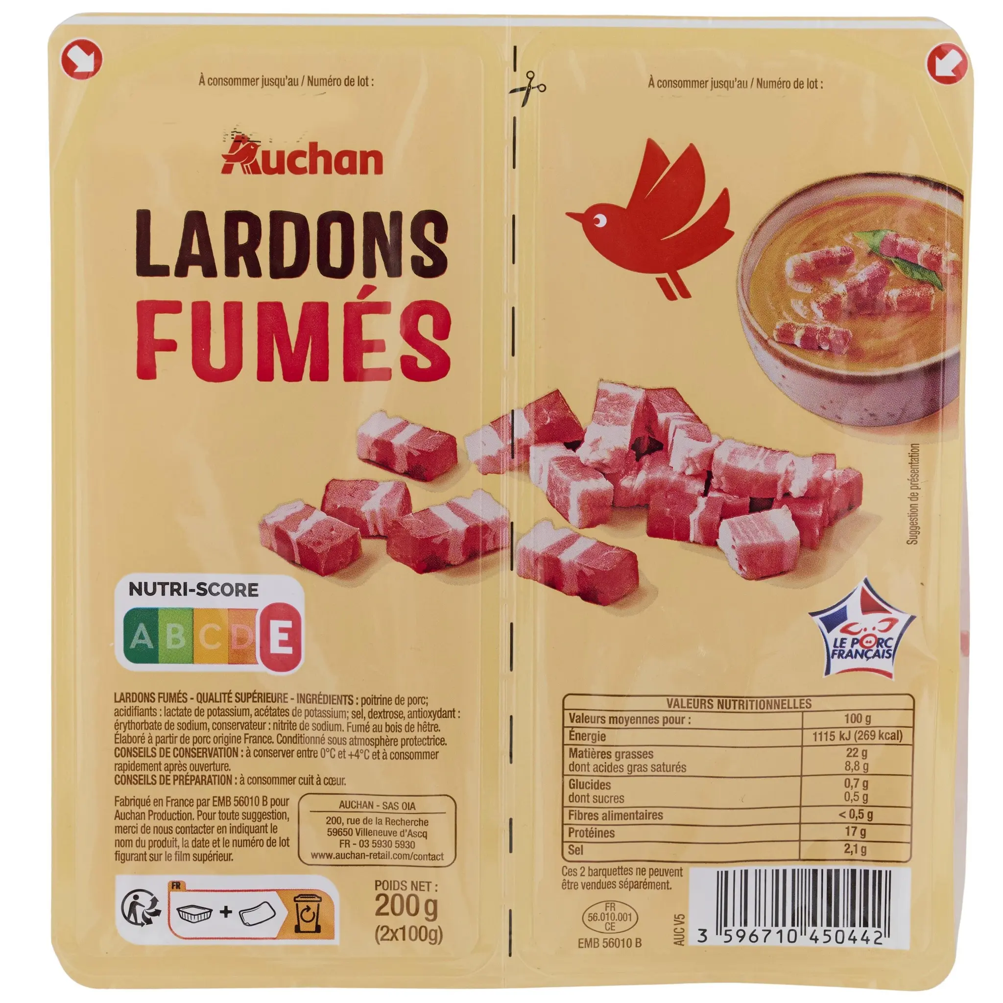 AUCHAN Lardons fumés