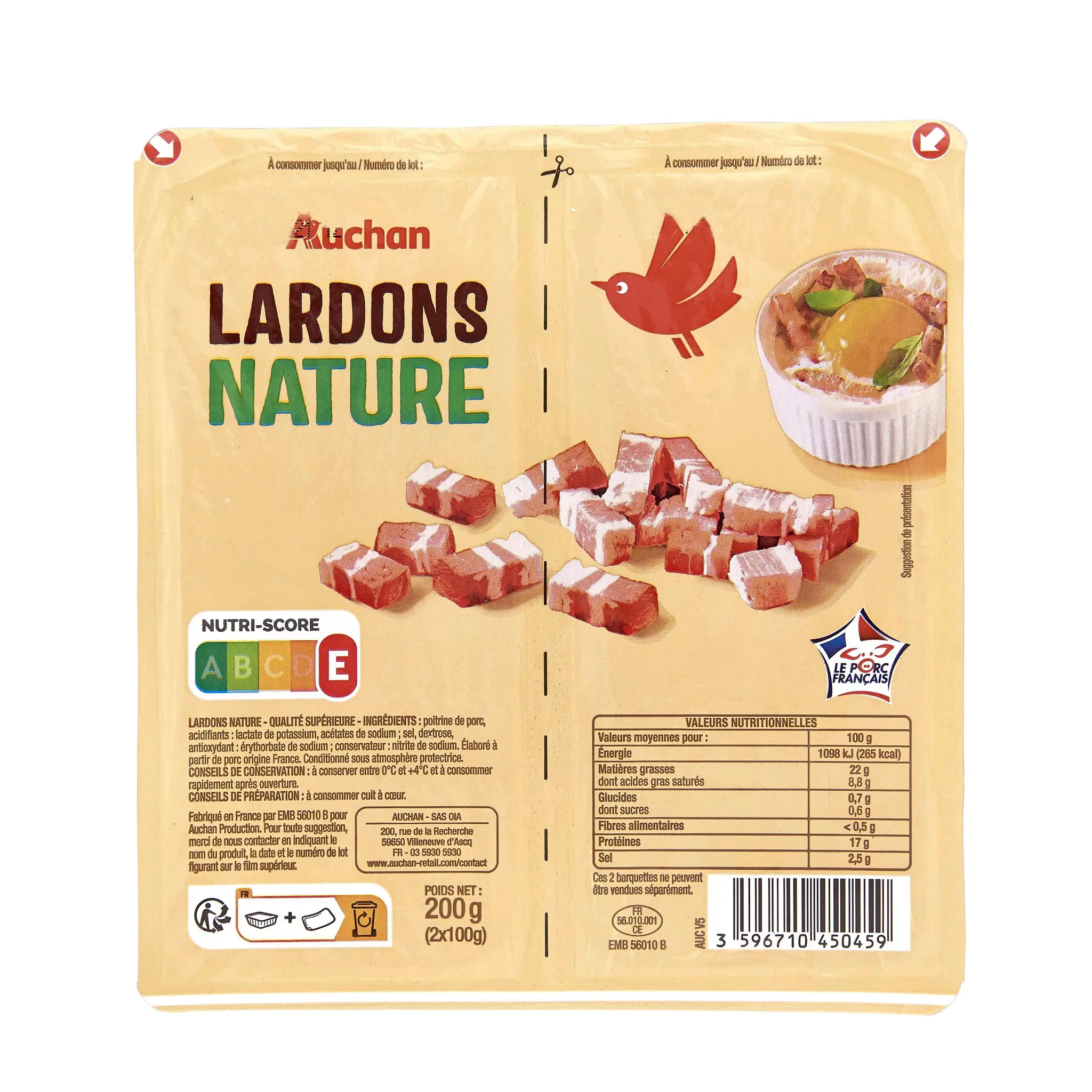 AUCHAN Lardons nature