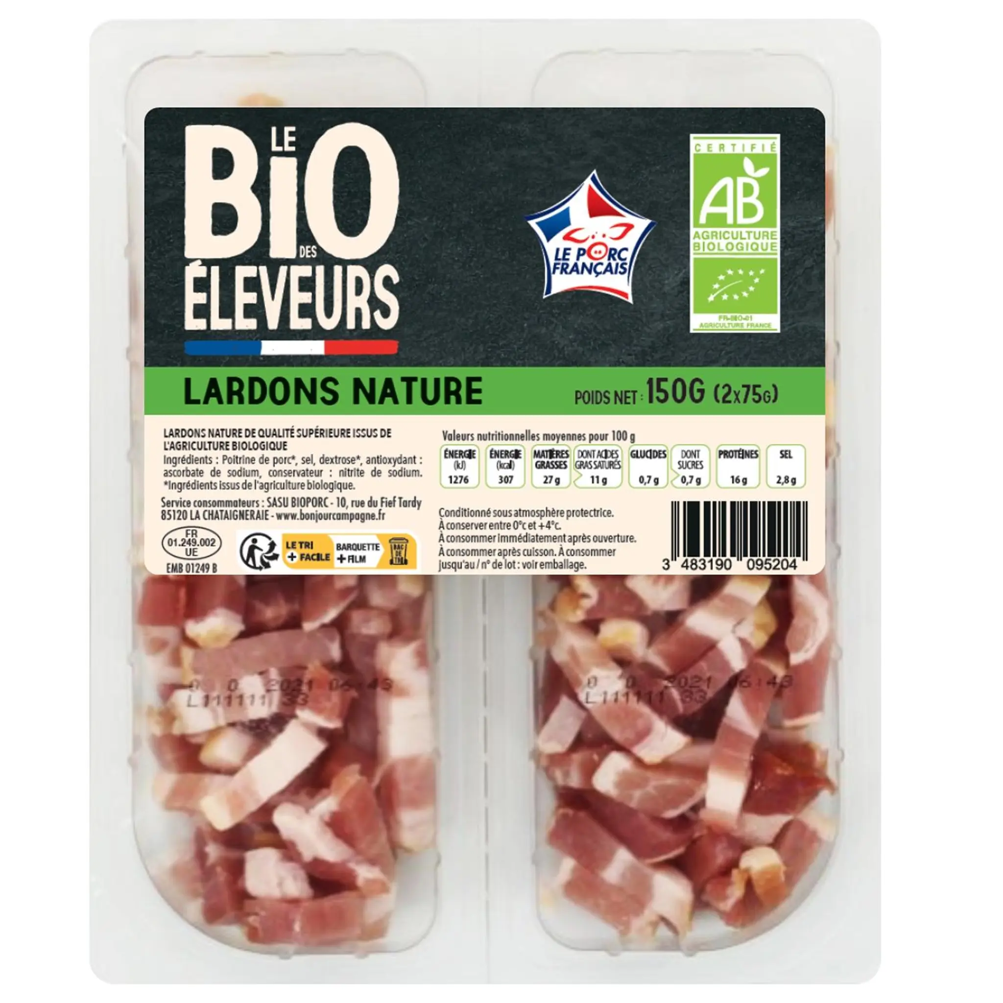LE BIO DES ELEVEURS Lardons nature bio
