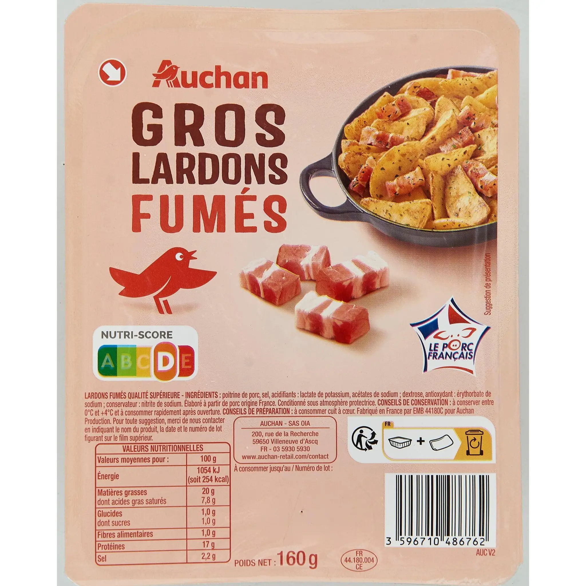 AUCHAN Gros lardons fumés