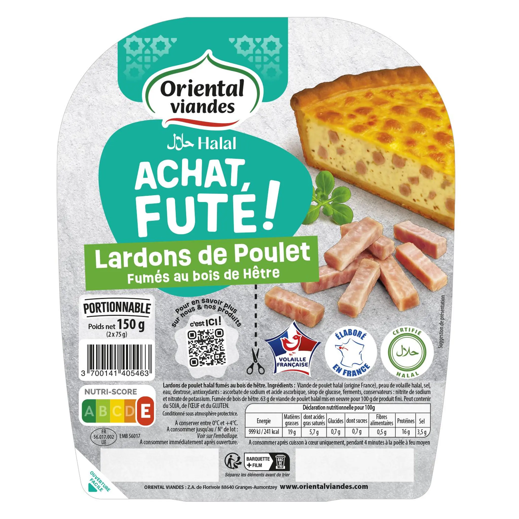 ORIENTAL VIANDES Lardons de poulet fumés halal