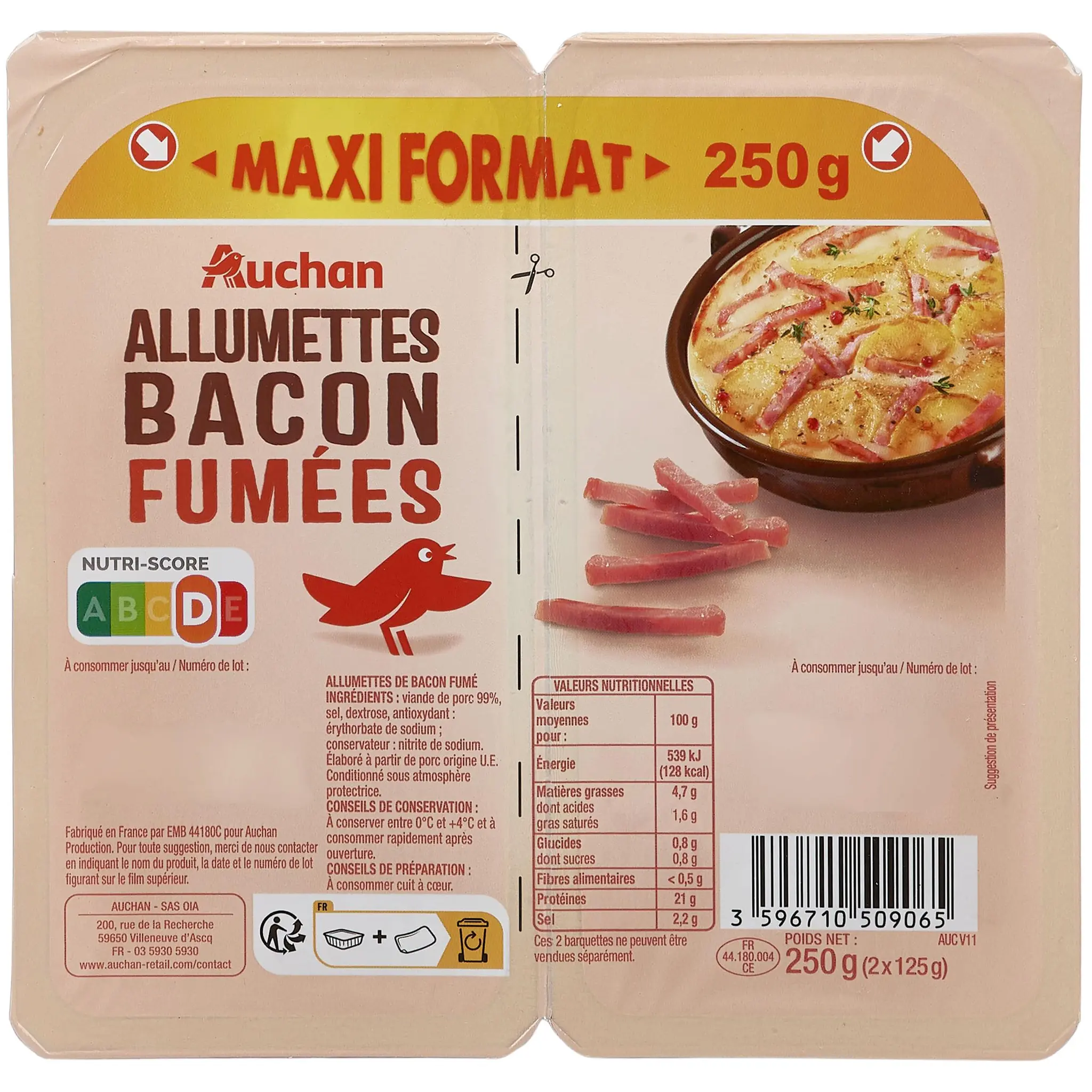 AUCHAN Allumettes bacon fumées