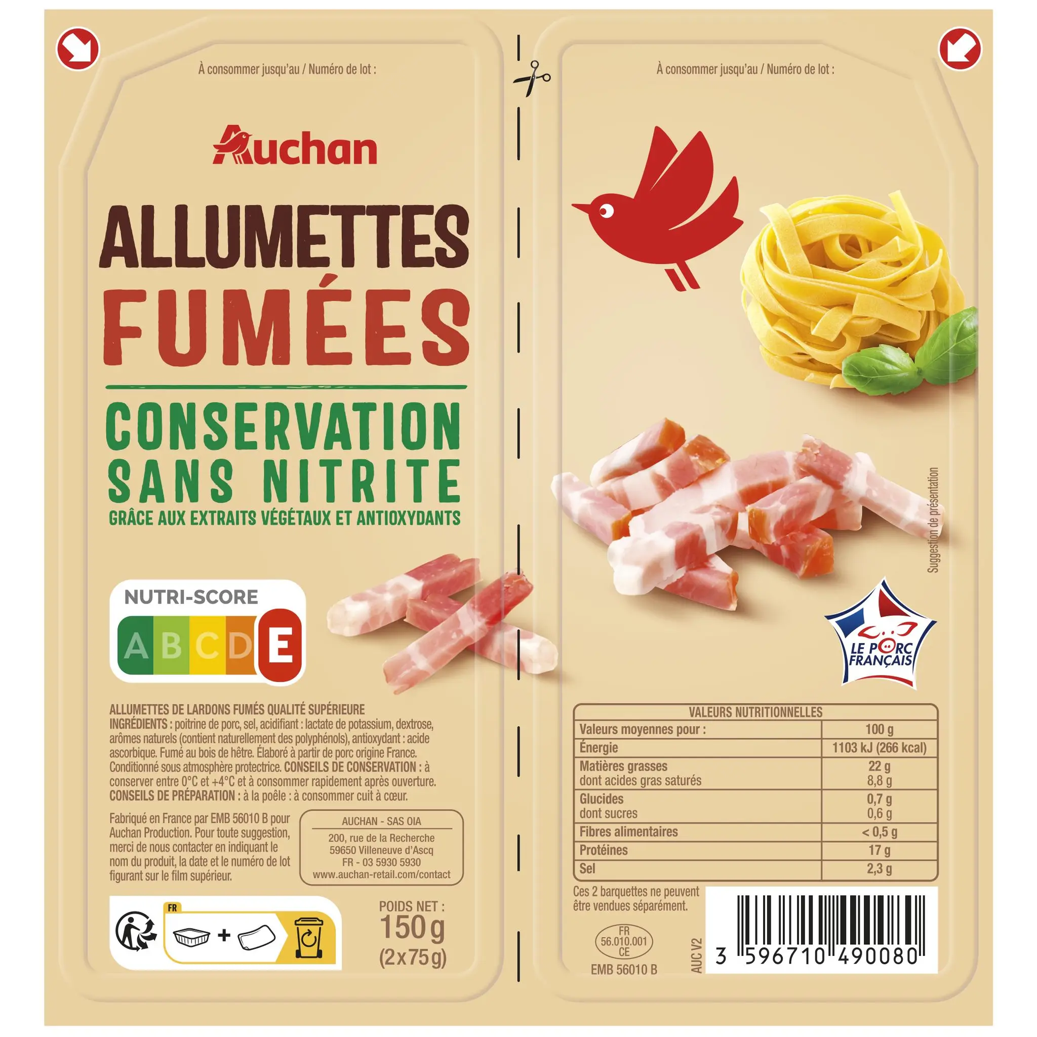 AUCHAN Allumettes fumées sans nitrite