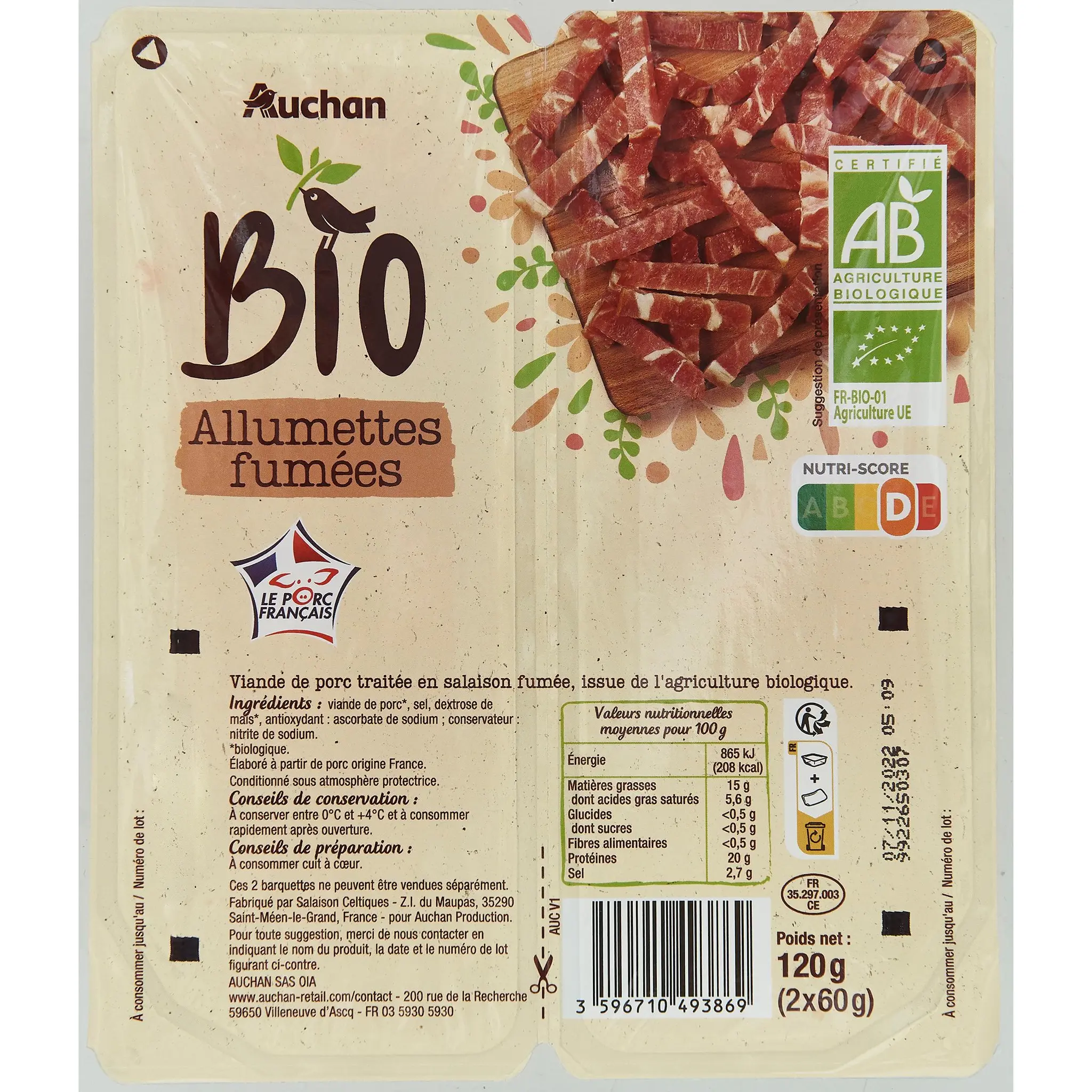 AUCHAN BIO Allumettes fumées