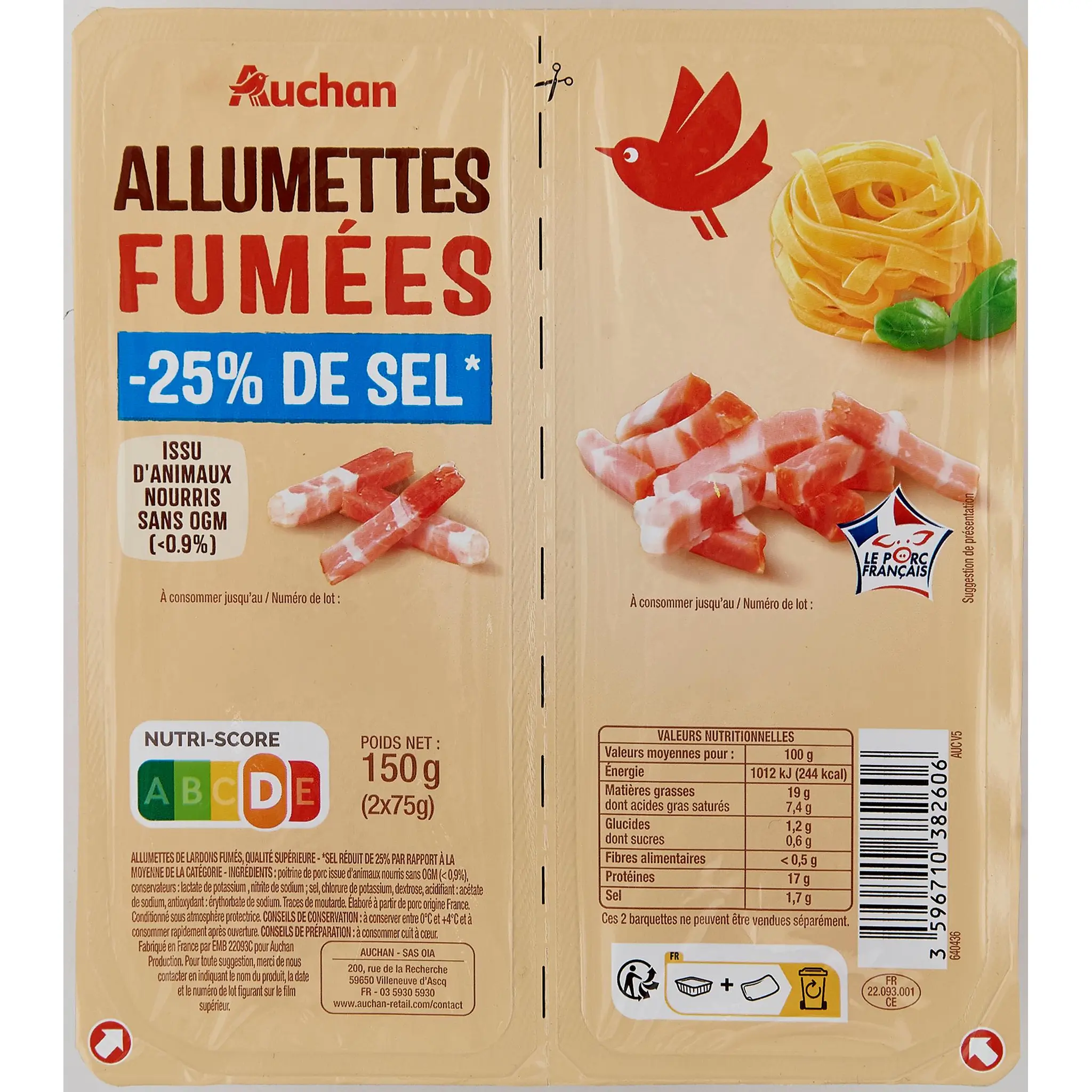 AUCHAN Allumettes fumées réduit en sel