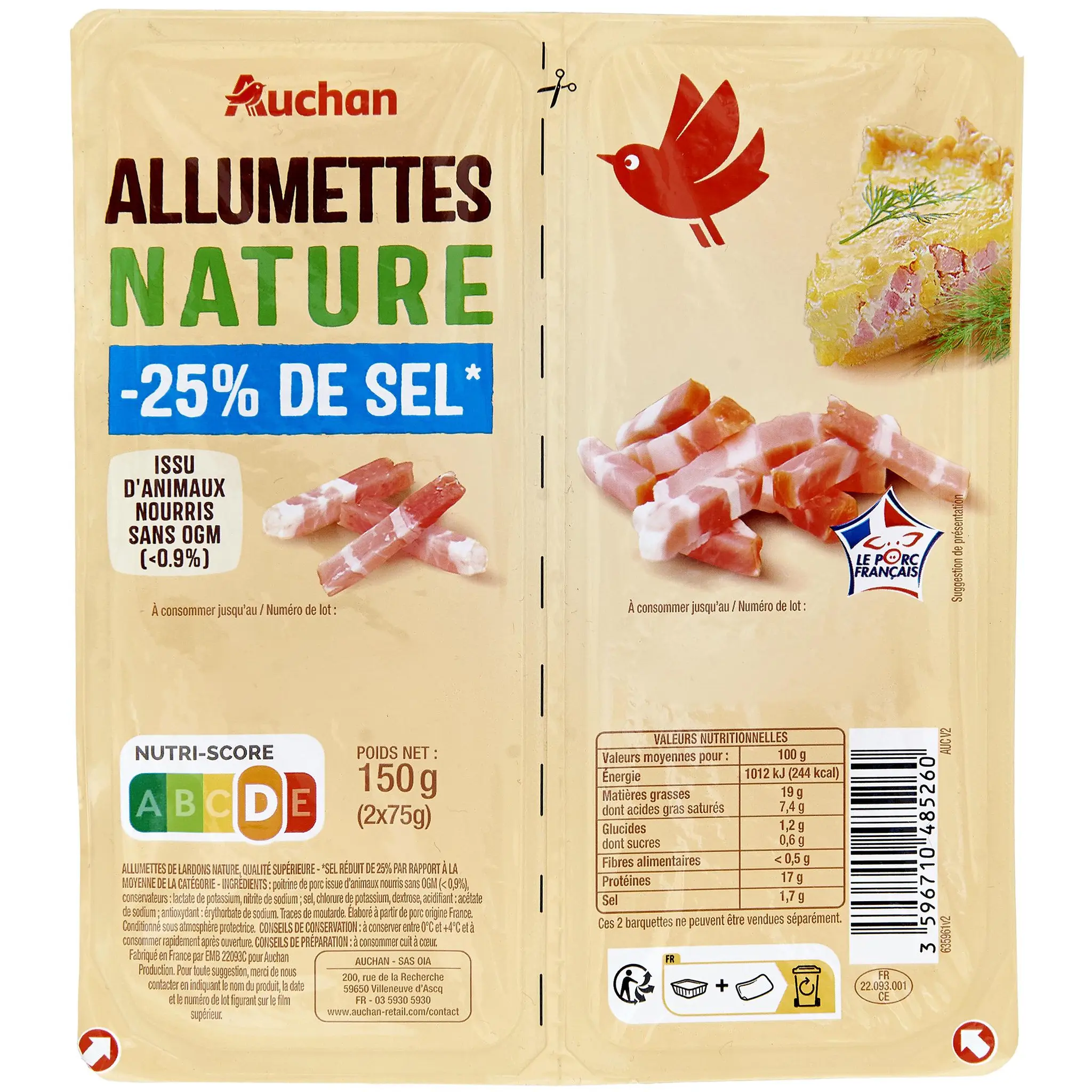 AUCHAN Allumettes nature -25% de sel