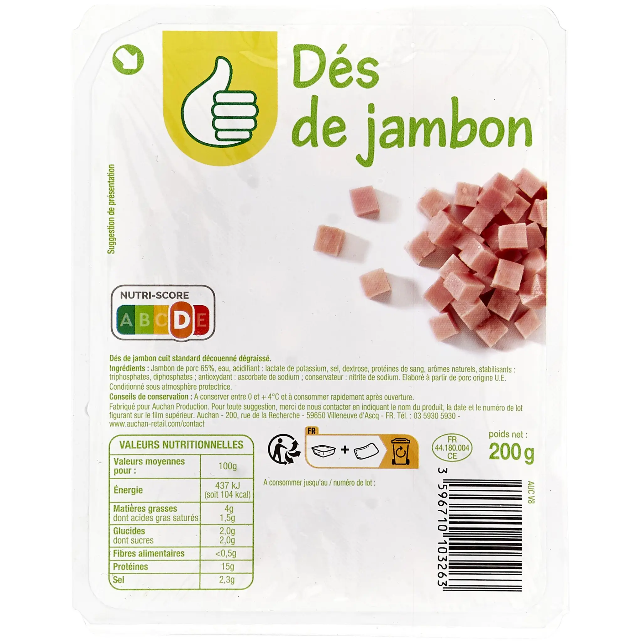 POUCE Dès de jambon cuit découennés et dégraissés