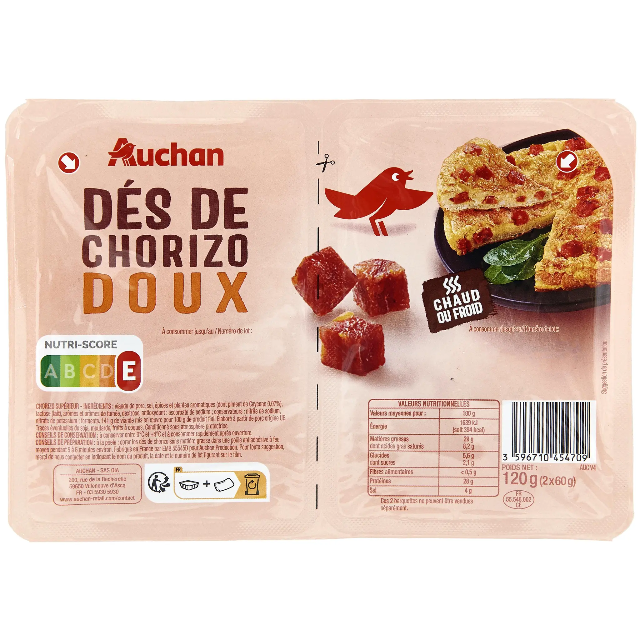AUCHAN Dés de chorizo doux