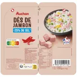AUCHAN Dés de jambon nature réduit en sel