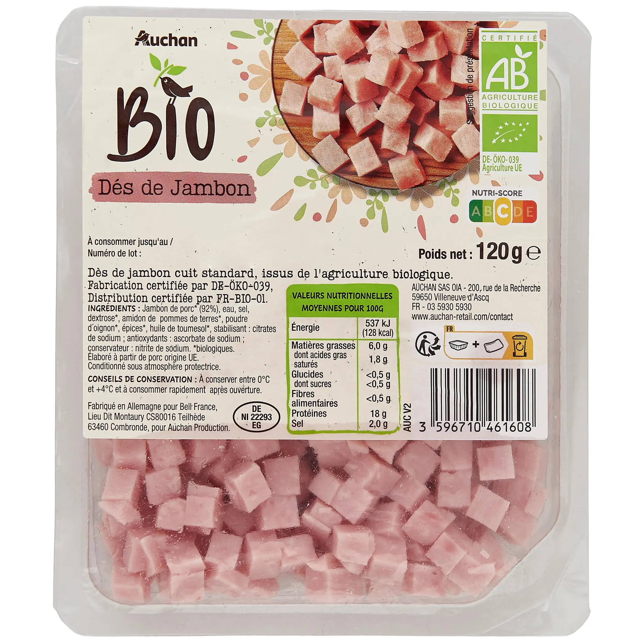AUCHAN BIO Dès de jambon