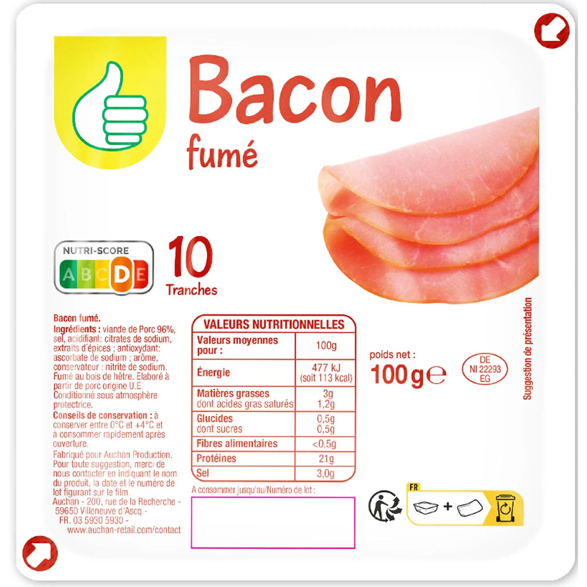 POUCE Bacon fumé en tranches