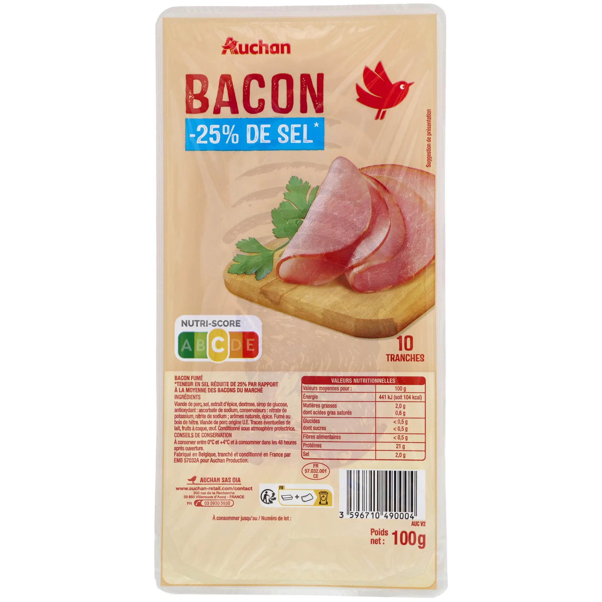 AUCHAN Bacon réduit en sel