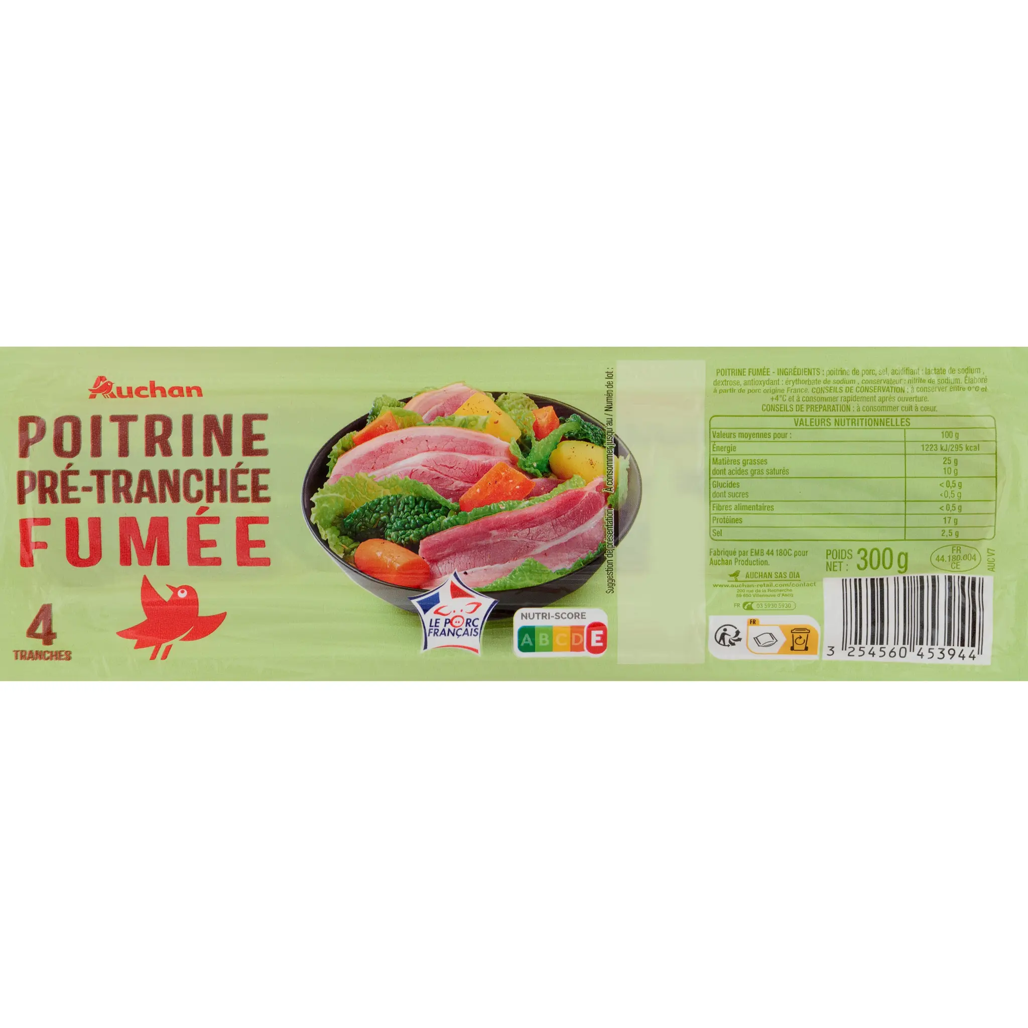 AUCHAN Poitrine fumée prétranchée