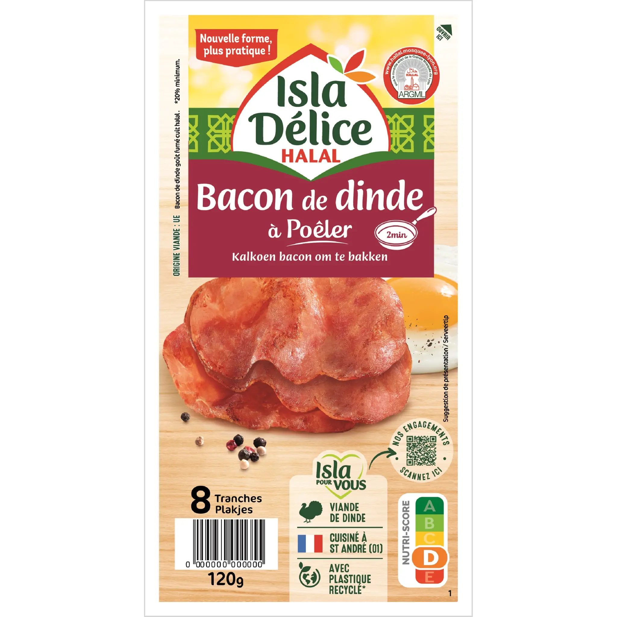 ISLA DELICE Bacon de dinde halal à poêler