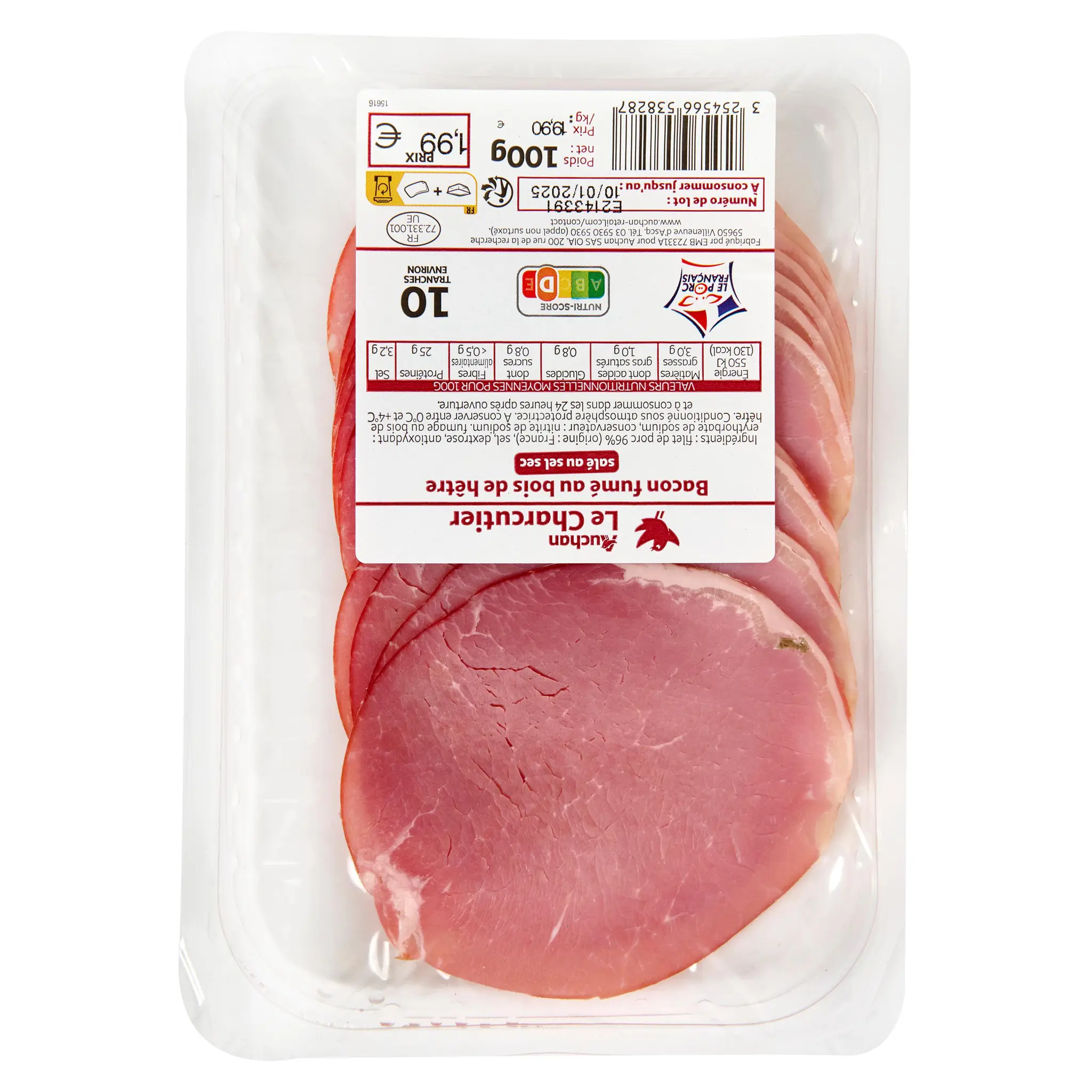 AUCHAN LE CHARCUTIER Bacon tranché