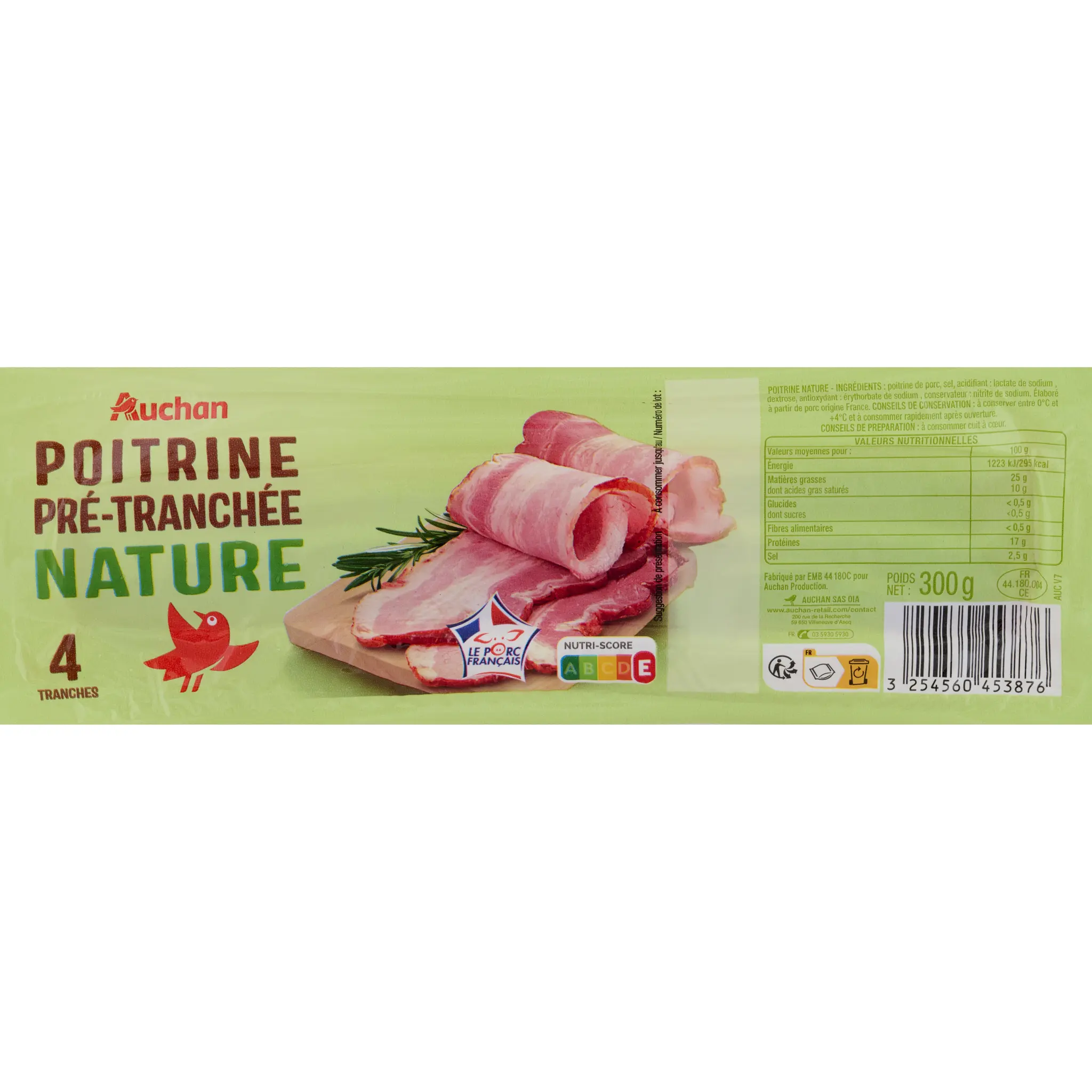 AUCHAN Poitrine nature prétranchée