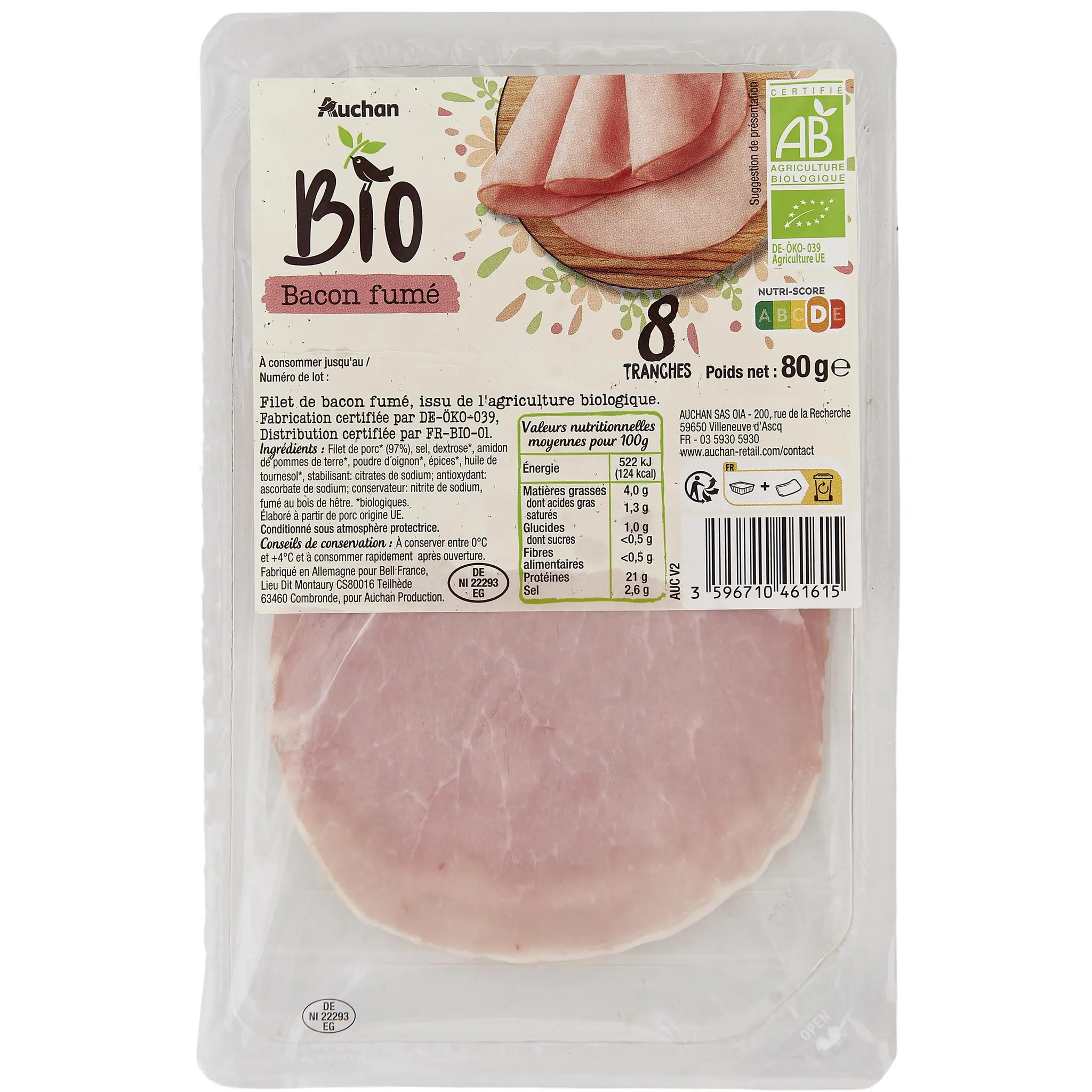 AUCHAN BIO Bacon fumé
