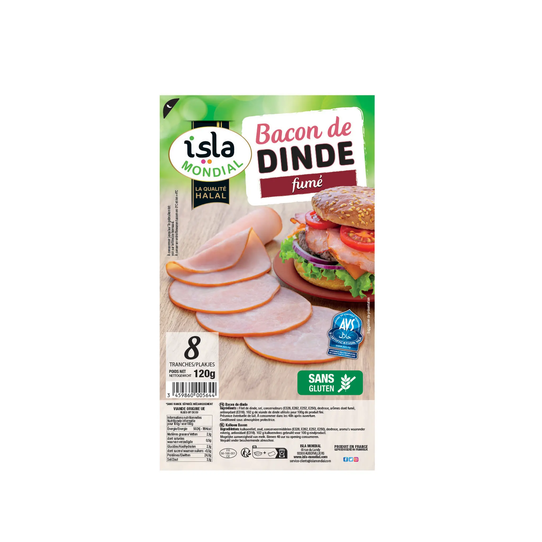 ISLA MONDIAL Bacon de dinde fumé halal