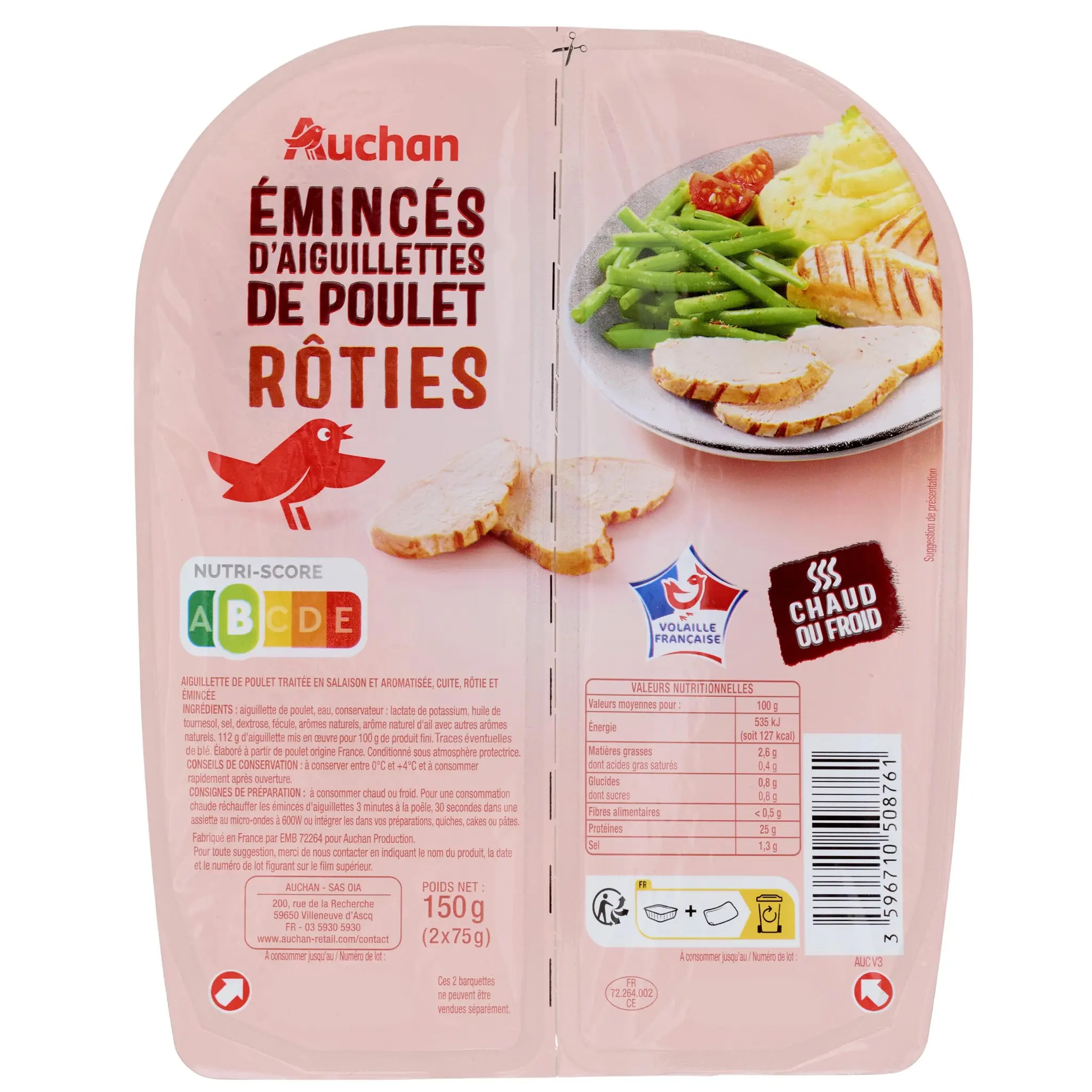 AUCHAN Aiguillettes de poulet